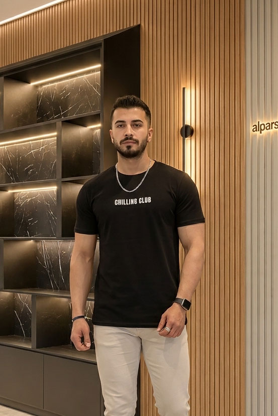 Lüx Penye Baskılı Erkek Tişört Siyah