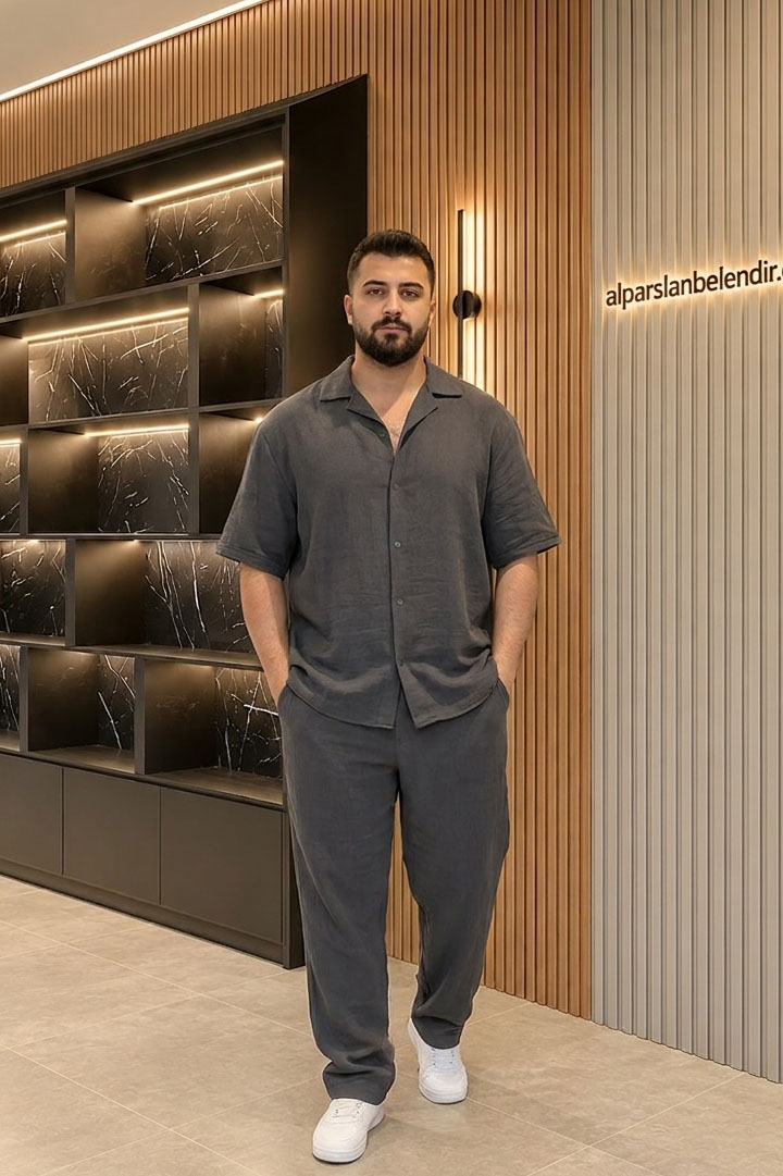 Oversize Müslin Gömlekli Takım Antrasit