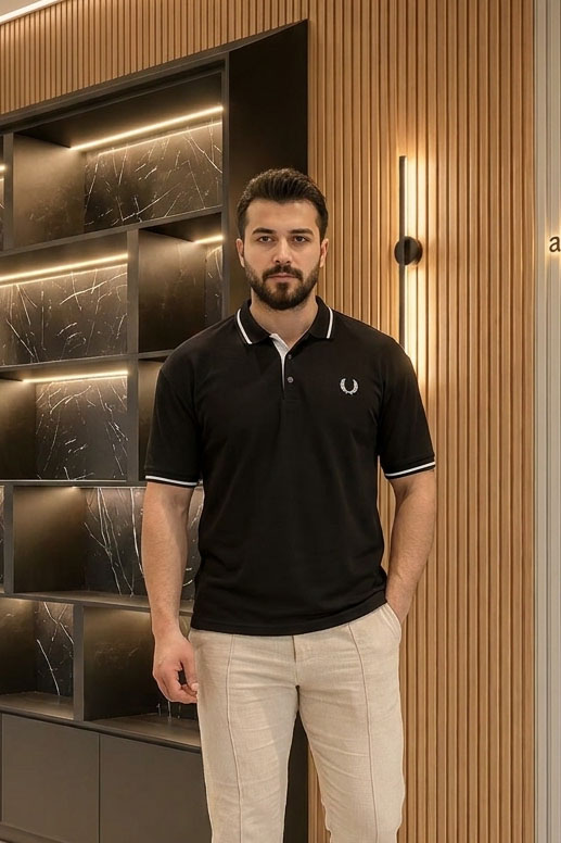 Premium Pike Polo Yaka Oversize Erkek Tişört Siyah