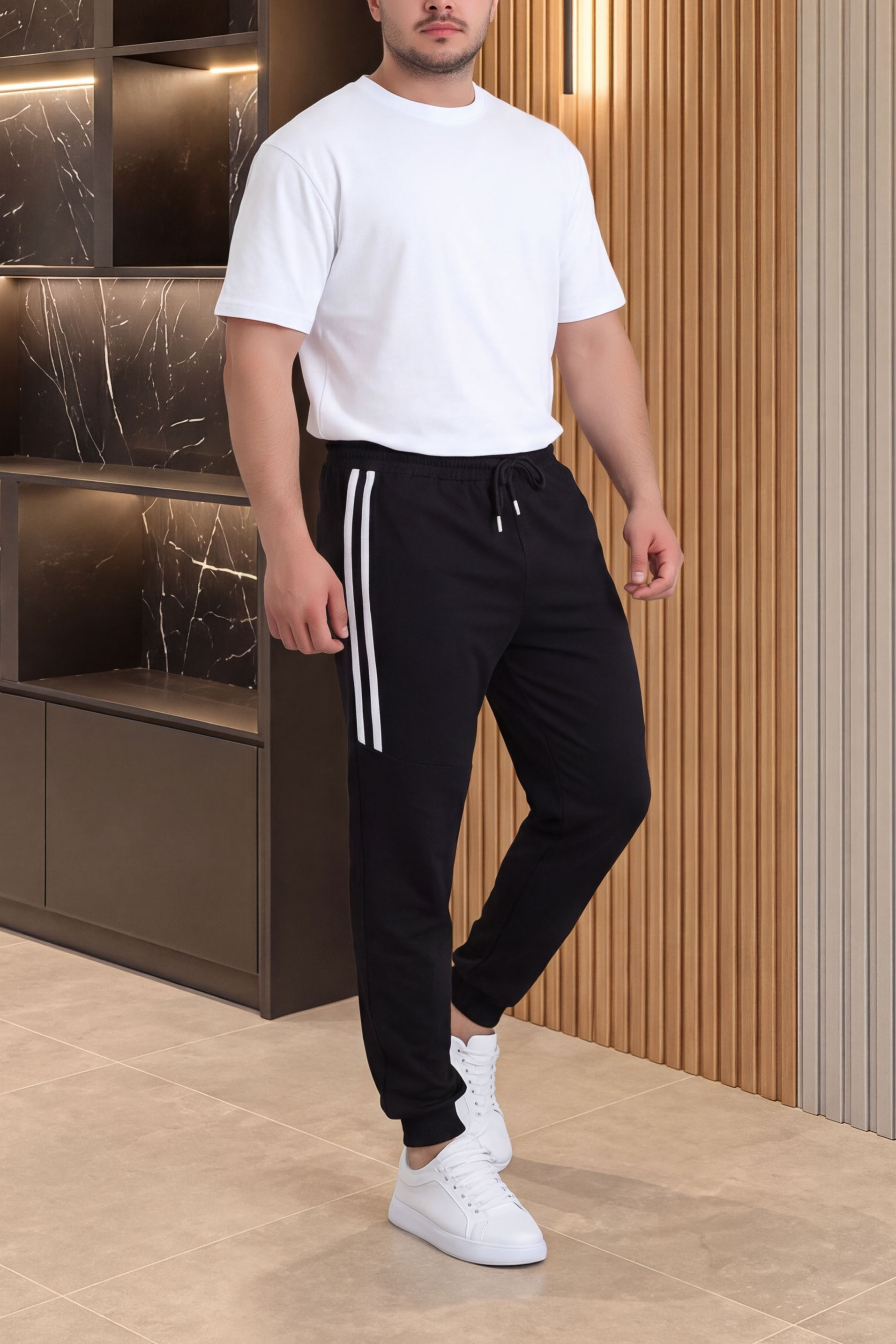 2 İplik Şeritli Eşofman Altı Siyah