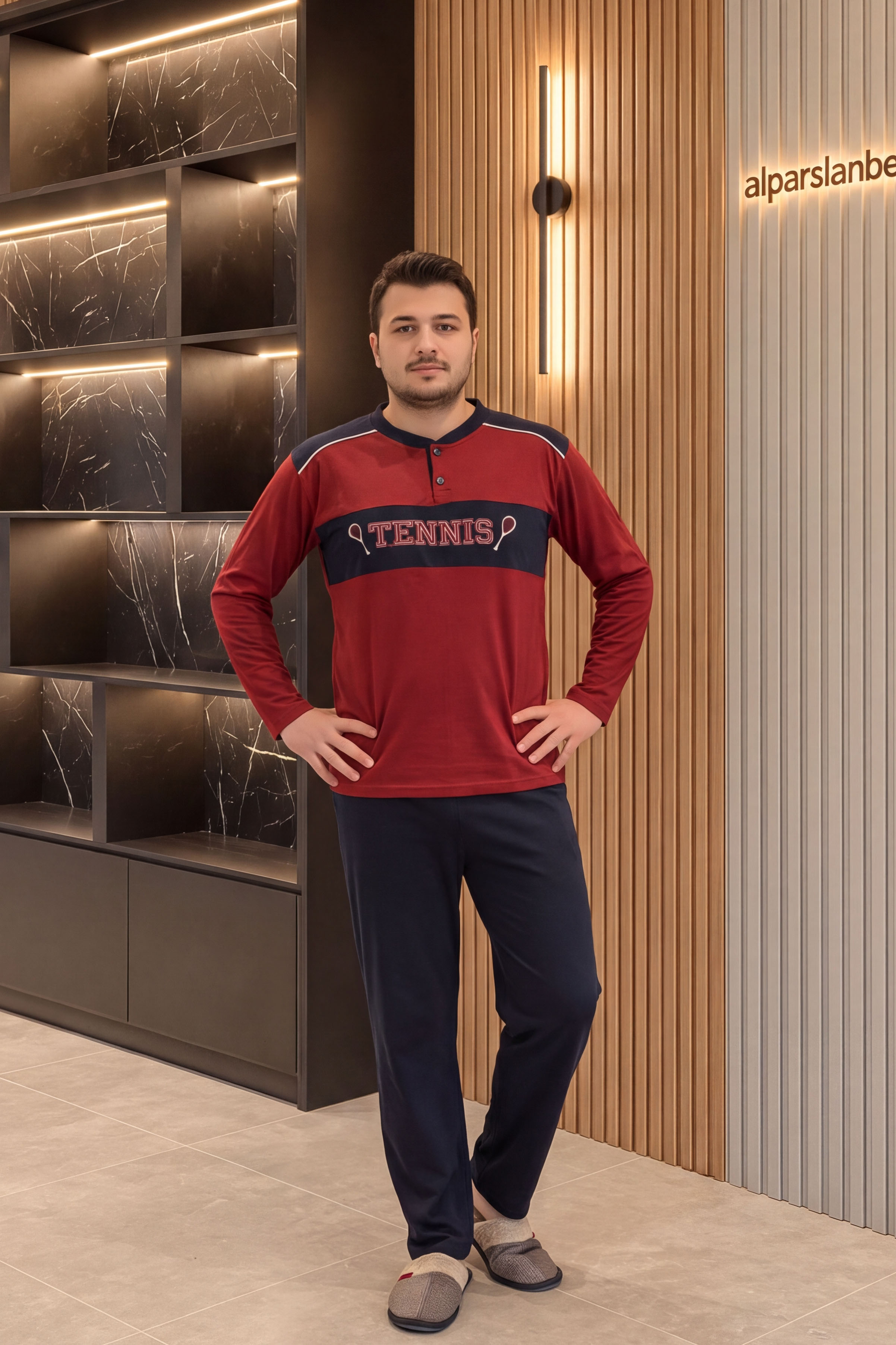 Süprem Patlı Garnili Erkek Pijama Takımı Bordo