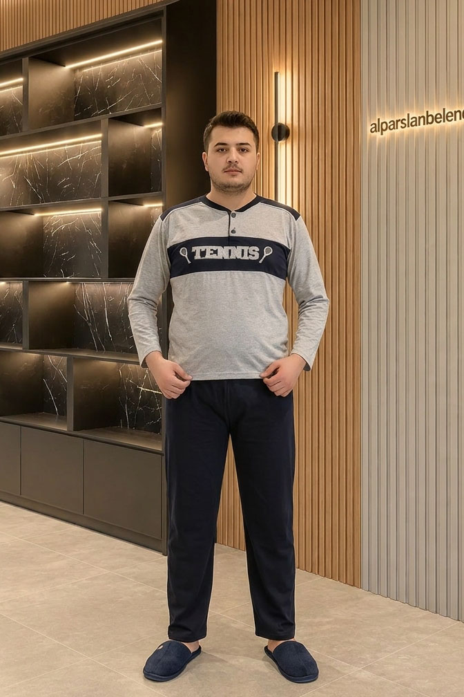 Süprem Patlı Garnili Erkek Pijama Takımı Gri