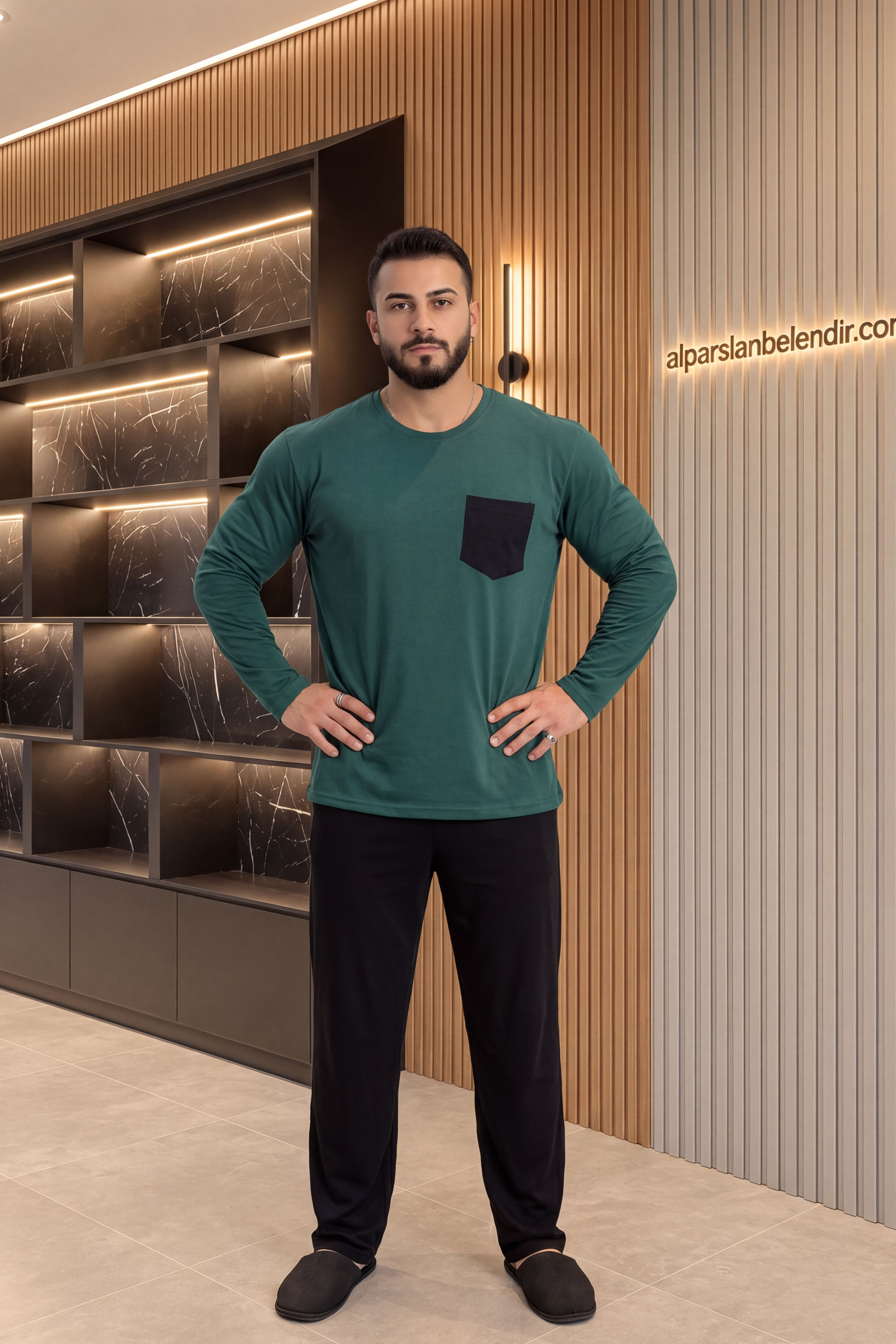 Cep Detay Süprem Erkek Pijama Takımı Yeşil