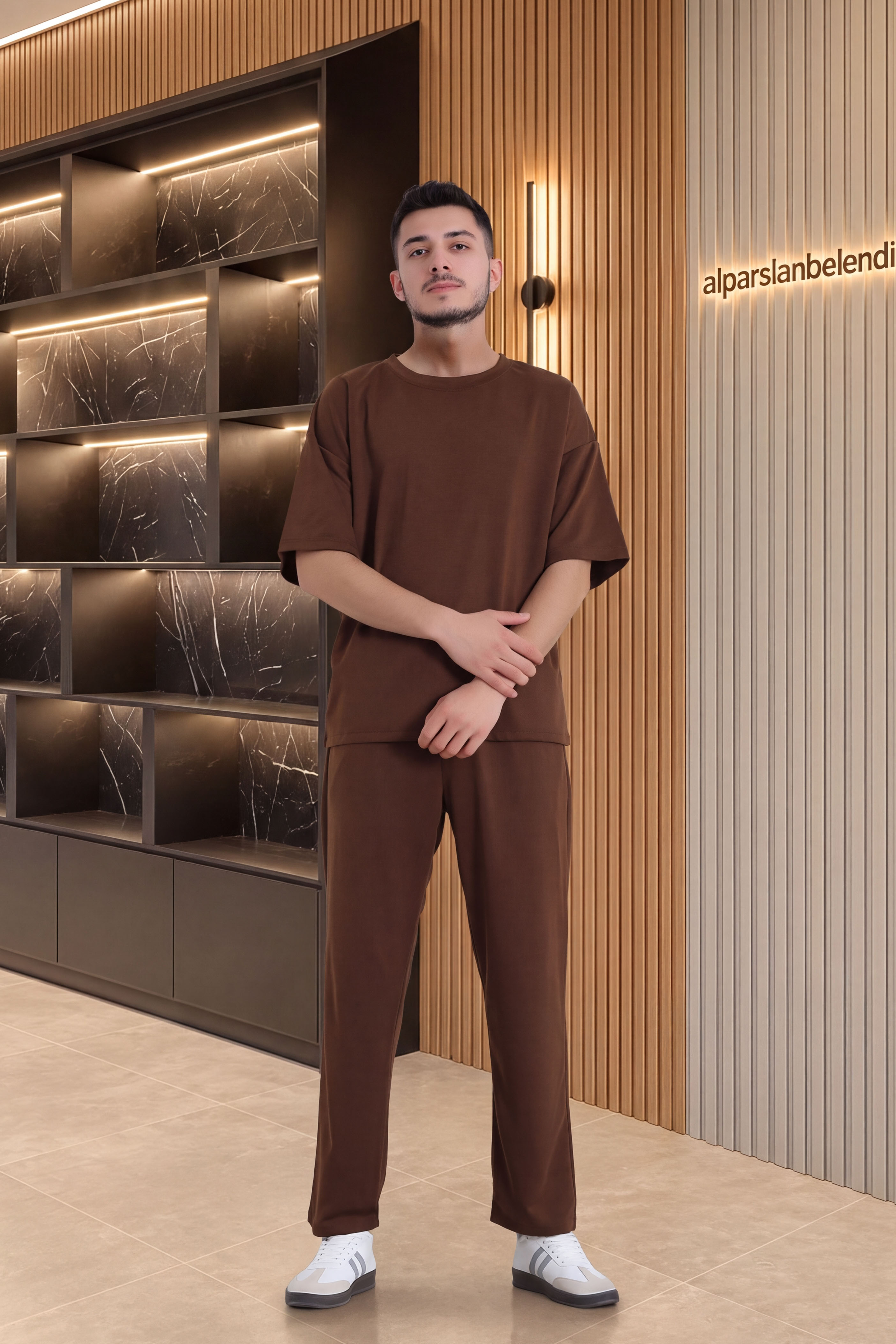 İki İplik Oversize Erkek Takım Kahve