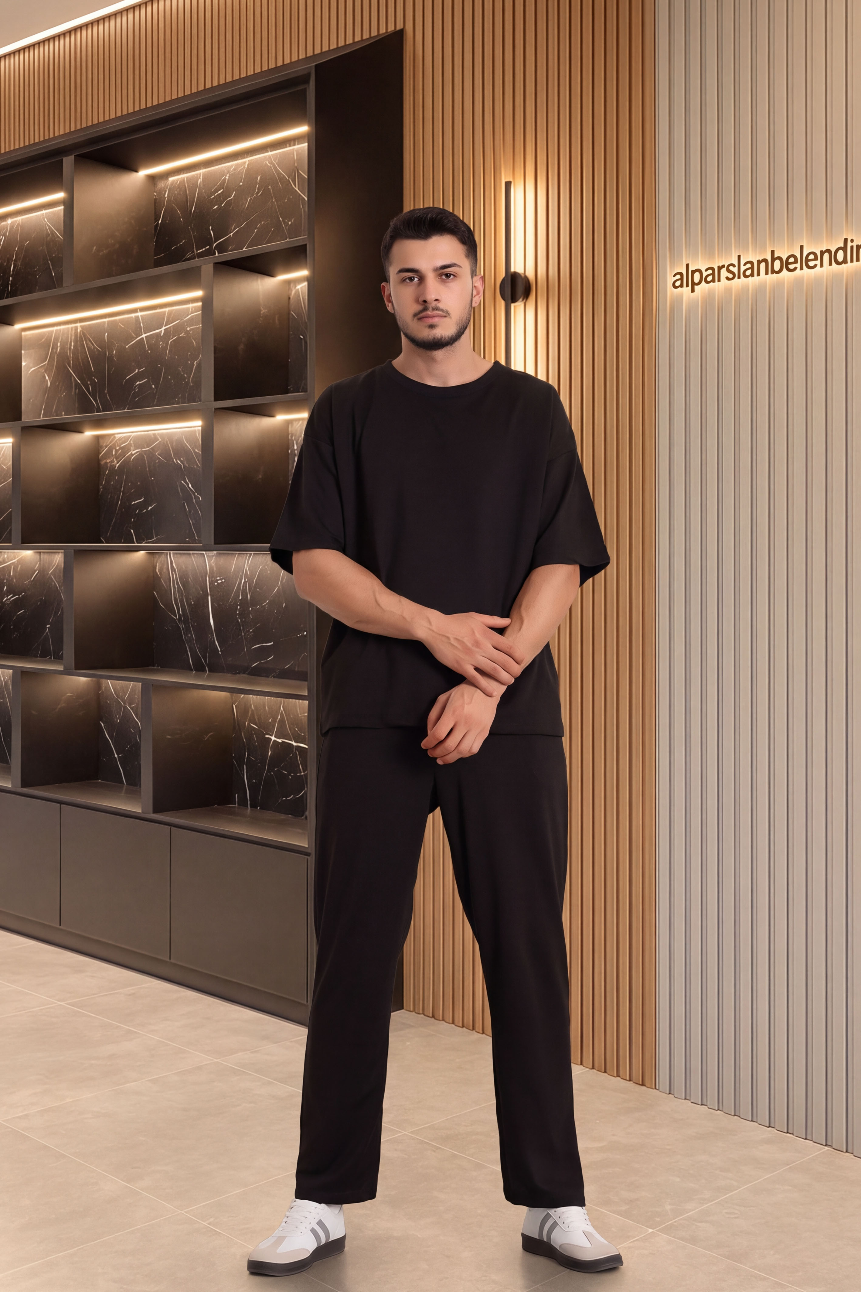 İki İplik Oversize Erkek Takım Siyah