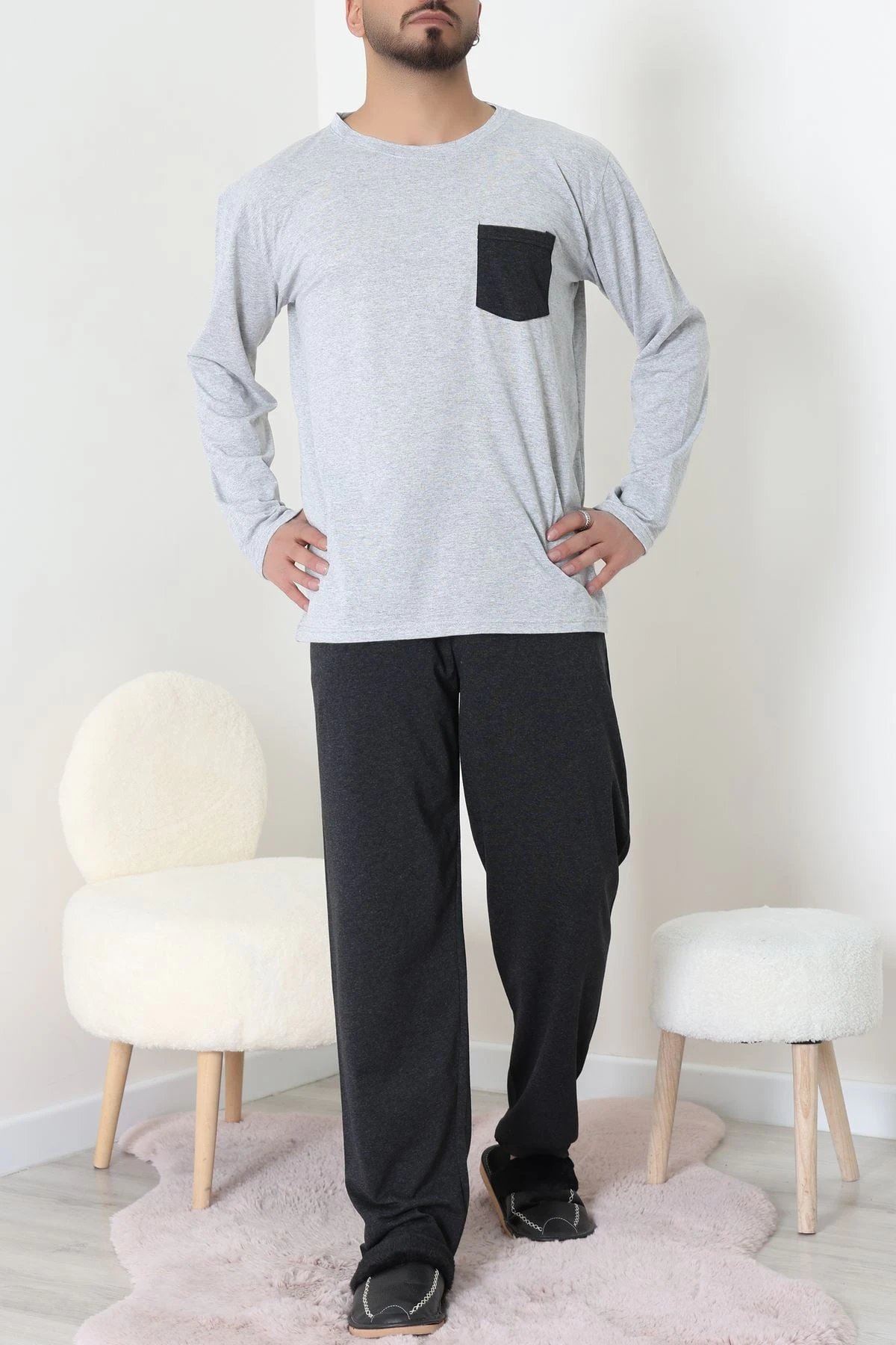 Cep Detay Süprem Erkek Pijama Takımı Gri