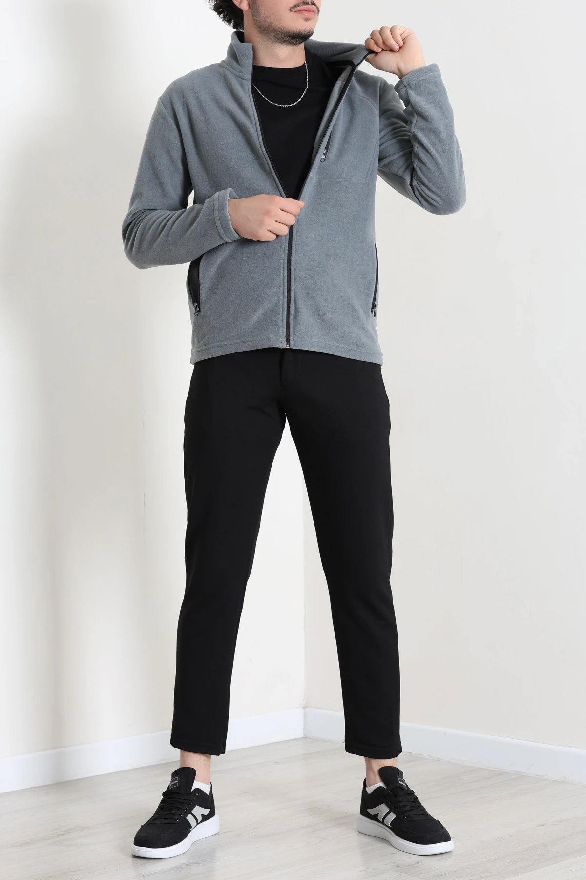 Polar Tam Fermuarlı 3 Cepli Erkek Outdoor Sweat Füme