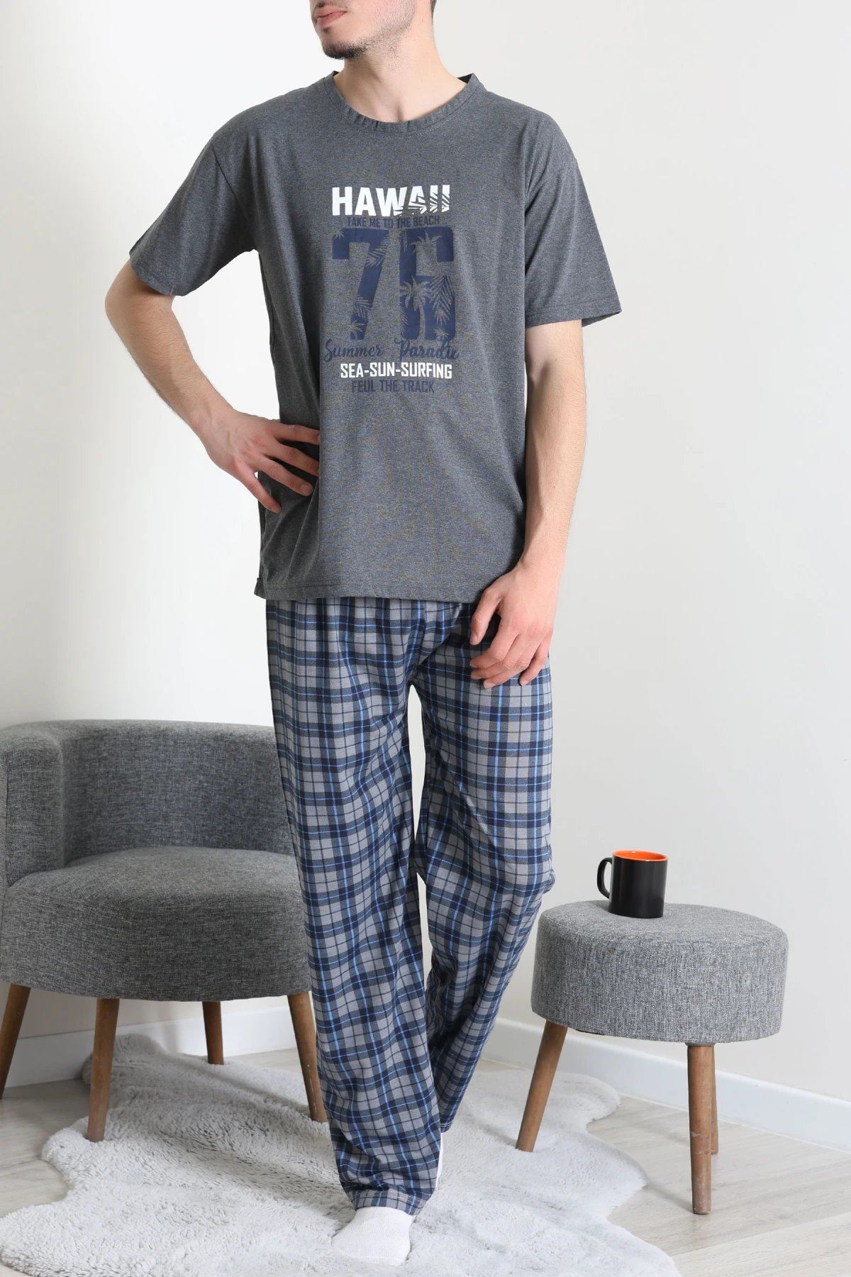 Süprem Erkek Pijama Takımı Füme