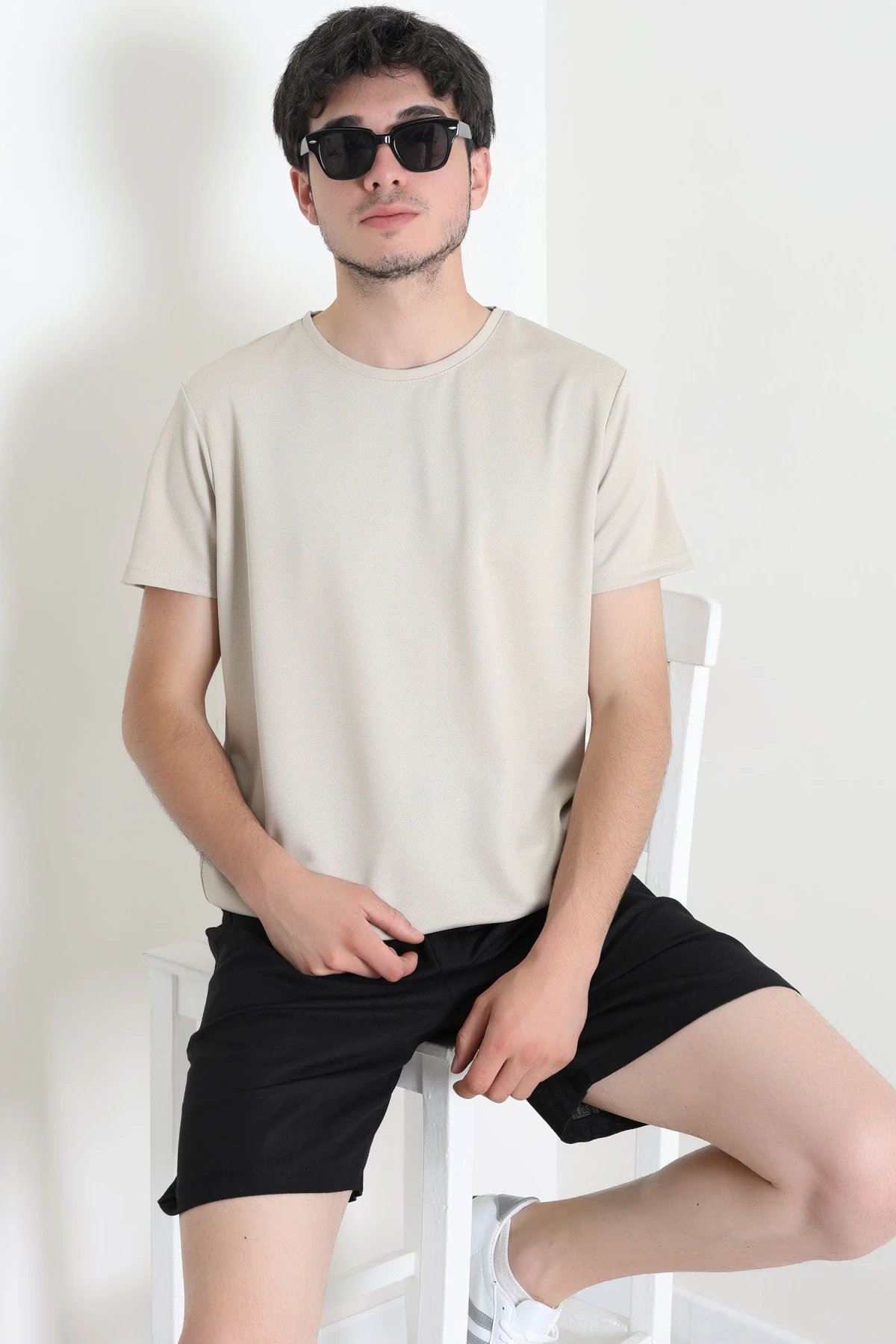 Polyester Örme Erkek Tişört Bej