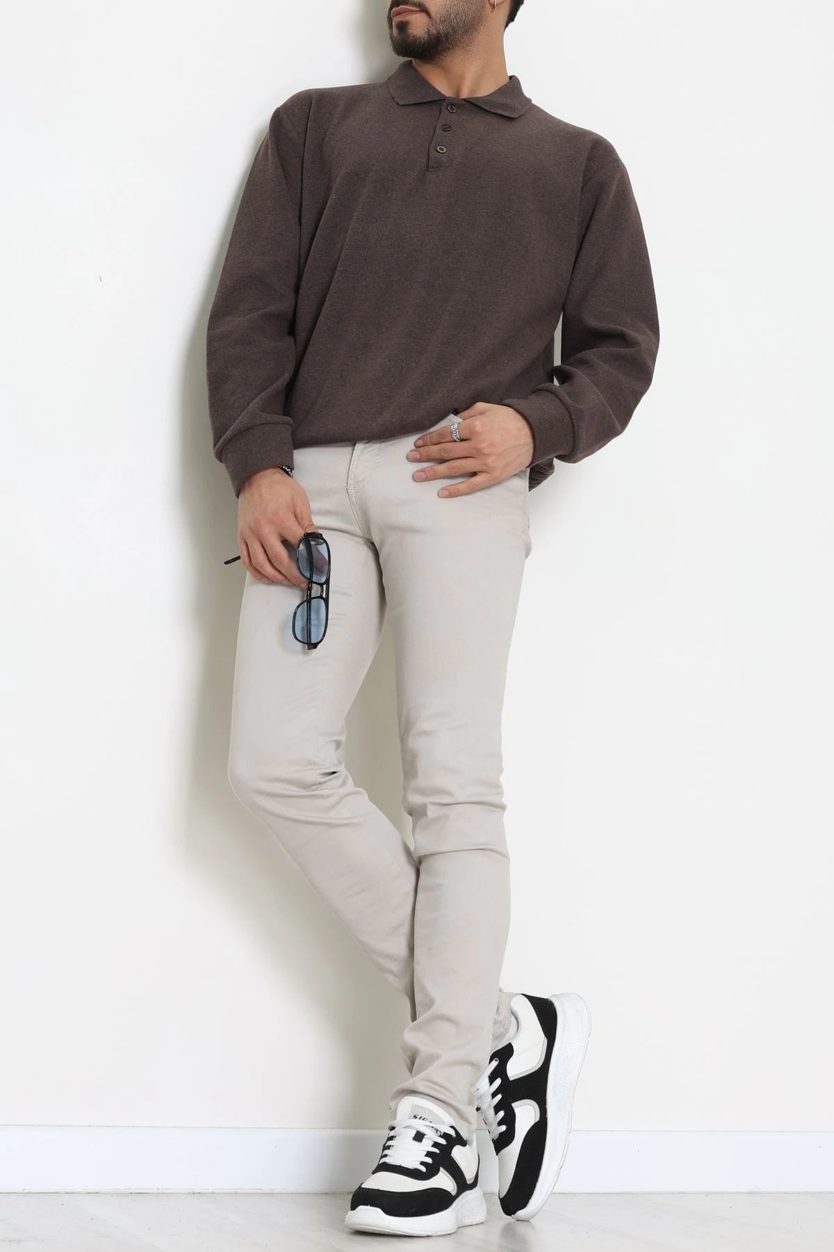 Polo Yaka Selanik Erkek Sweat Kahve