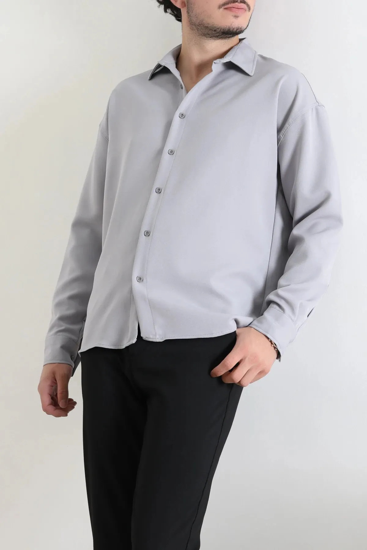 Oversize Dabıl Erkek Gömlek Gri