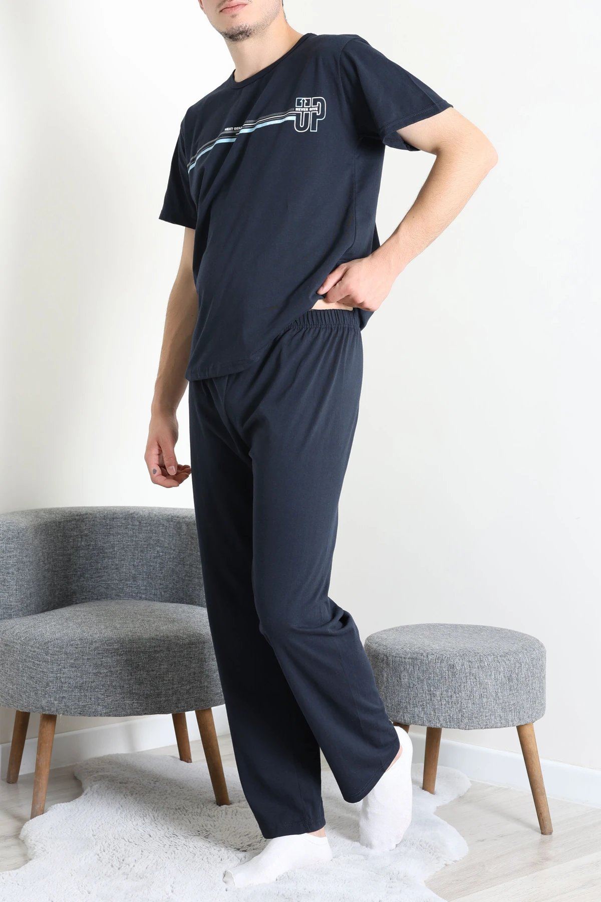 Süprem Baskılı Erkek Pijama Takımı Lacimavi