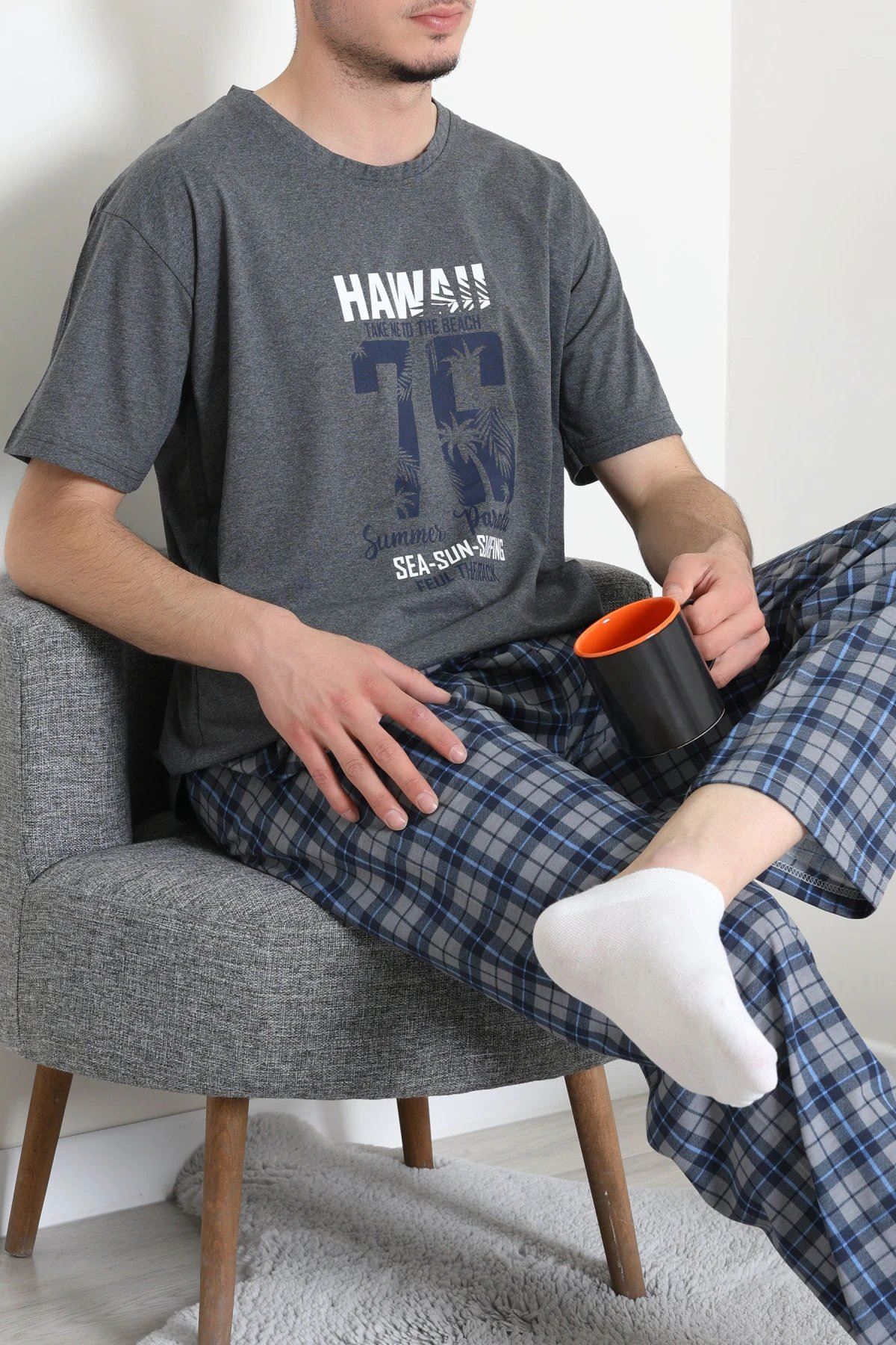 Süprem Erkek Pijama Takımı Füme