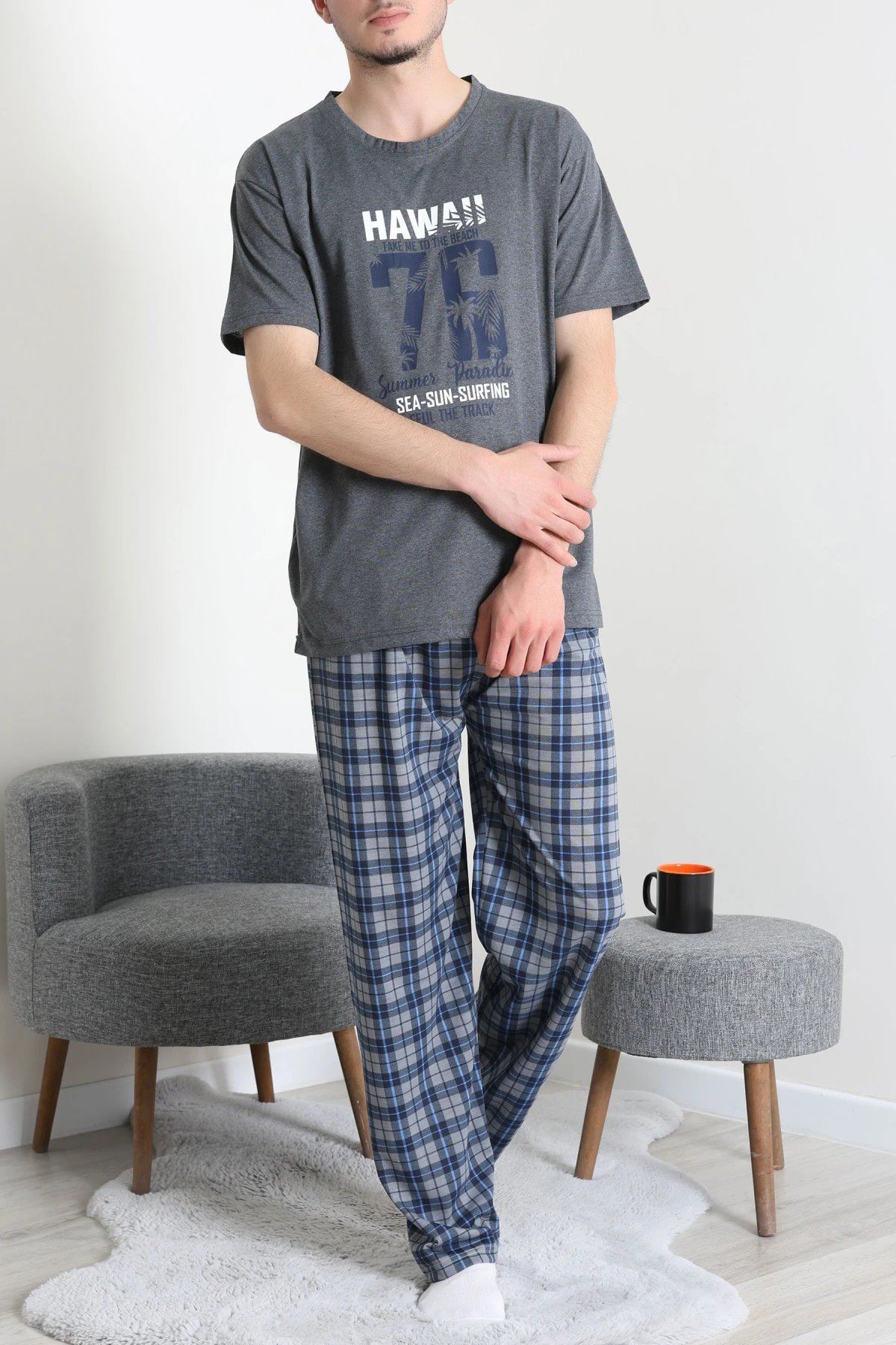 Süprem Erkek Pijama Takımı Füme