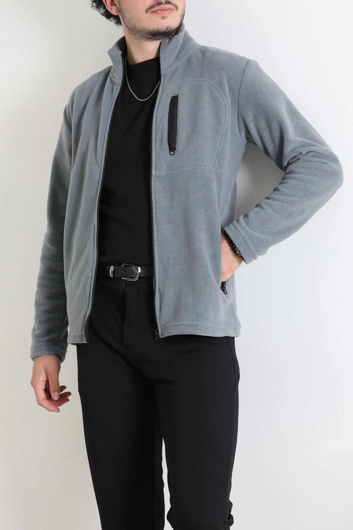 Polar Tam Fermuarlı 3 Cepli Erkek Outdoor Sweat Füme