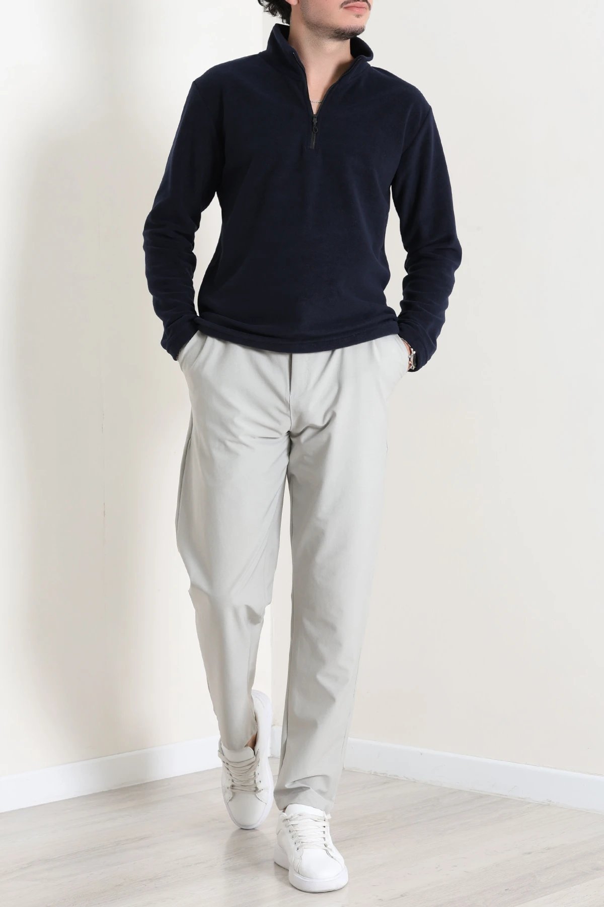 Yarım Fermuarlı Polar Erkek Sweat Lacivert