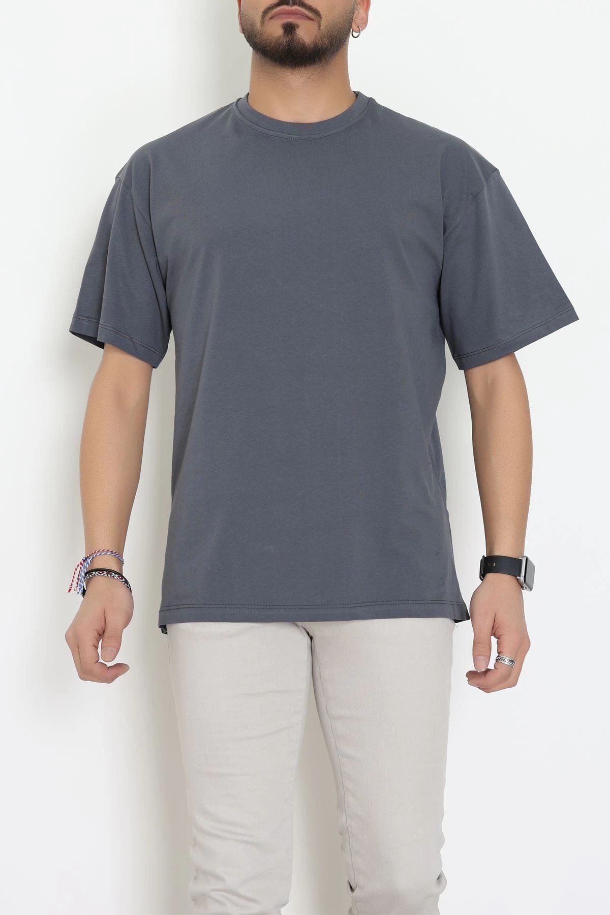 Kompak Penye Unisex Baskısız Oversize Tişört Antrasit