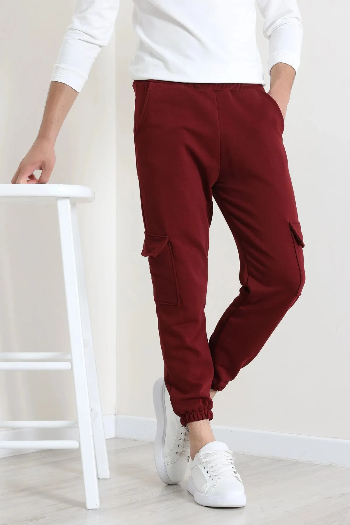 3 İplik Şardonsuz Erkek Eşofman Altı Bordo Model TV-97102