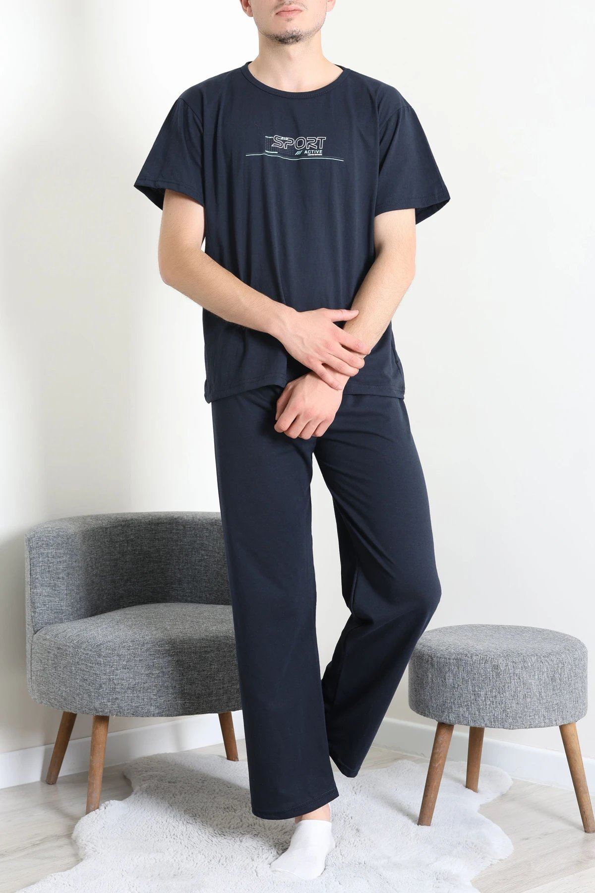 Süprem Baskılı Erkek Pijama Takımı Lacimavi