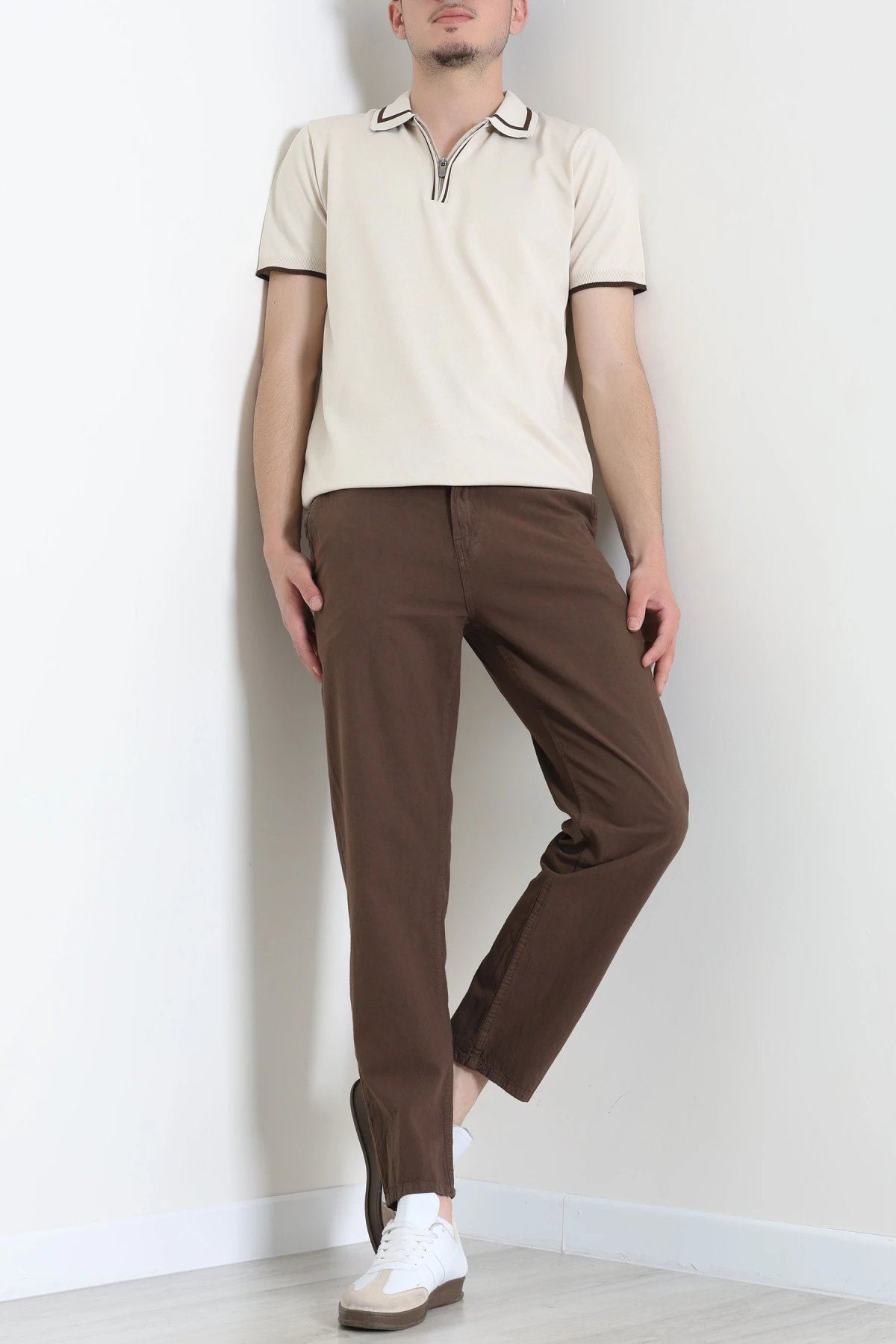 Regular Fit Keten Erkek Pantolon Kahve