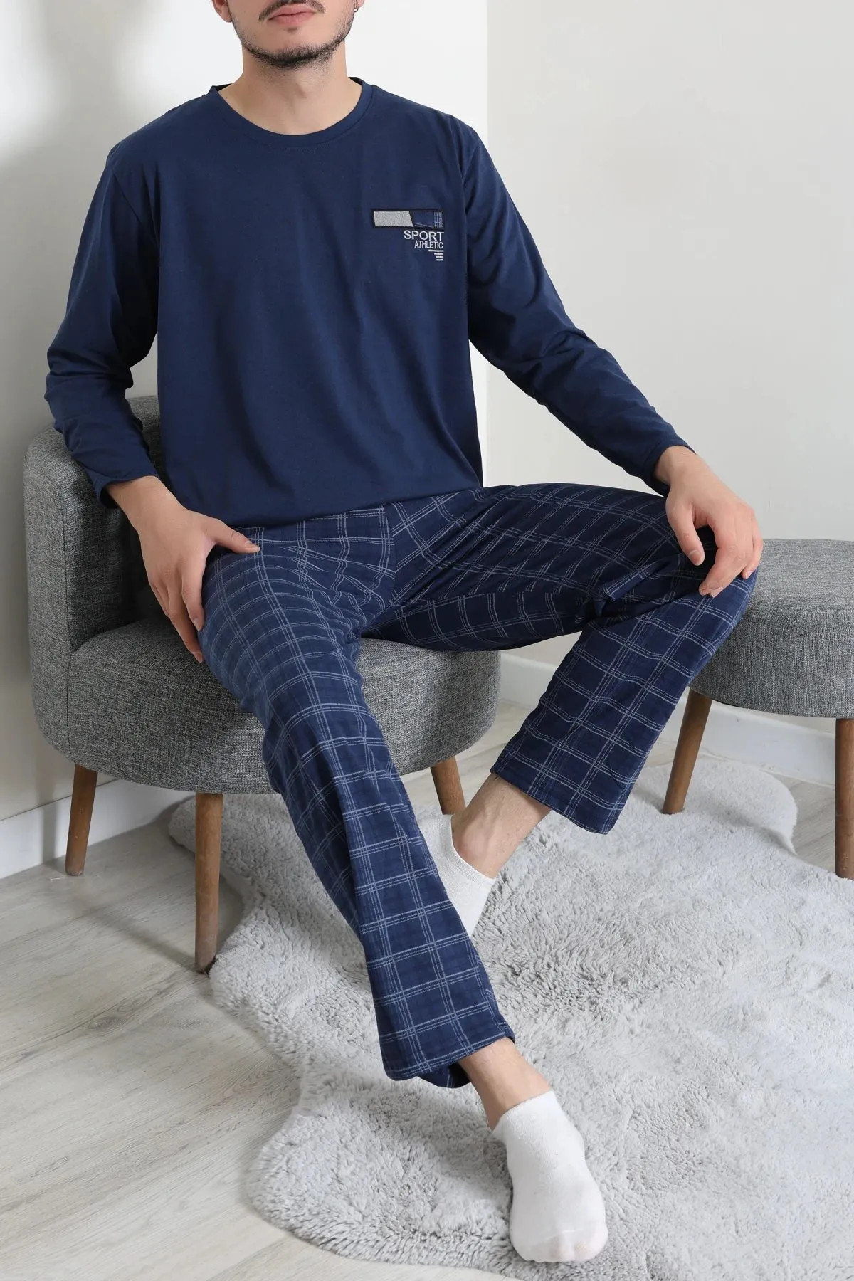 Süprem Ekose Erkek Pijama Takımı İndigo
