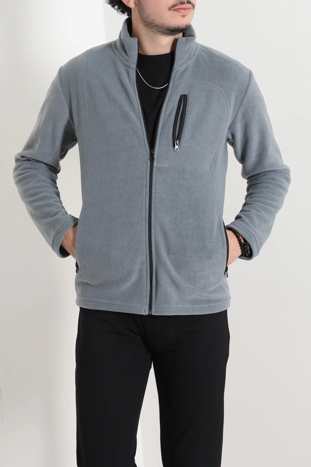 Polar Tam Fermuarlı 3 Cepli Erkek Outdoor Sweat Füme