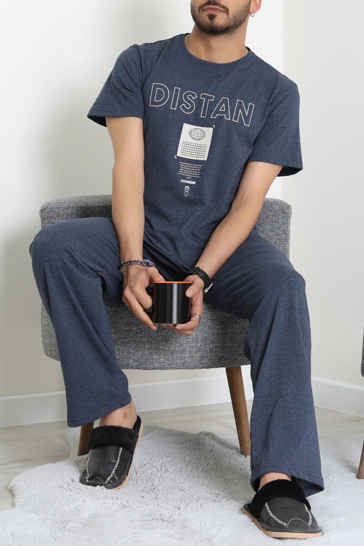 Kısa Kollu Süprem Erkek Pijama Takımı İndigo