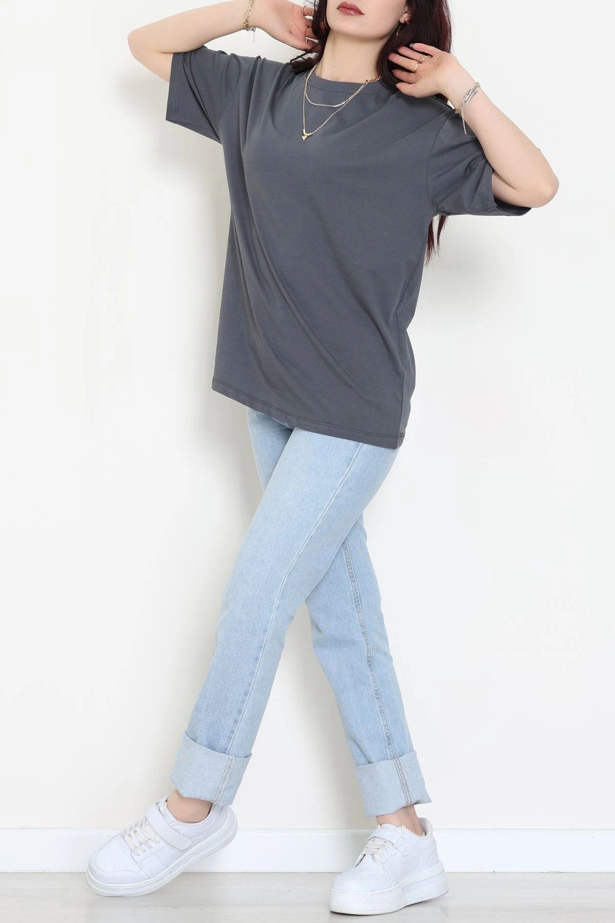 Kompak Penye Unisex Baskısız Oversize Tişört Antrasit