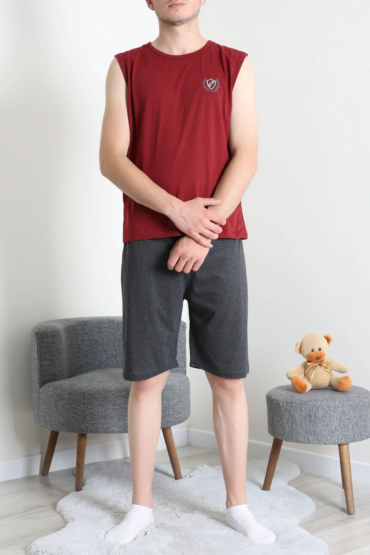 Süprem Şortlu Erkek Pijama Takımı Bordofüme