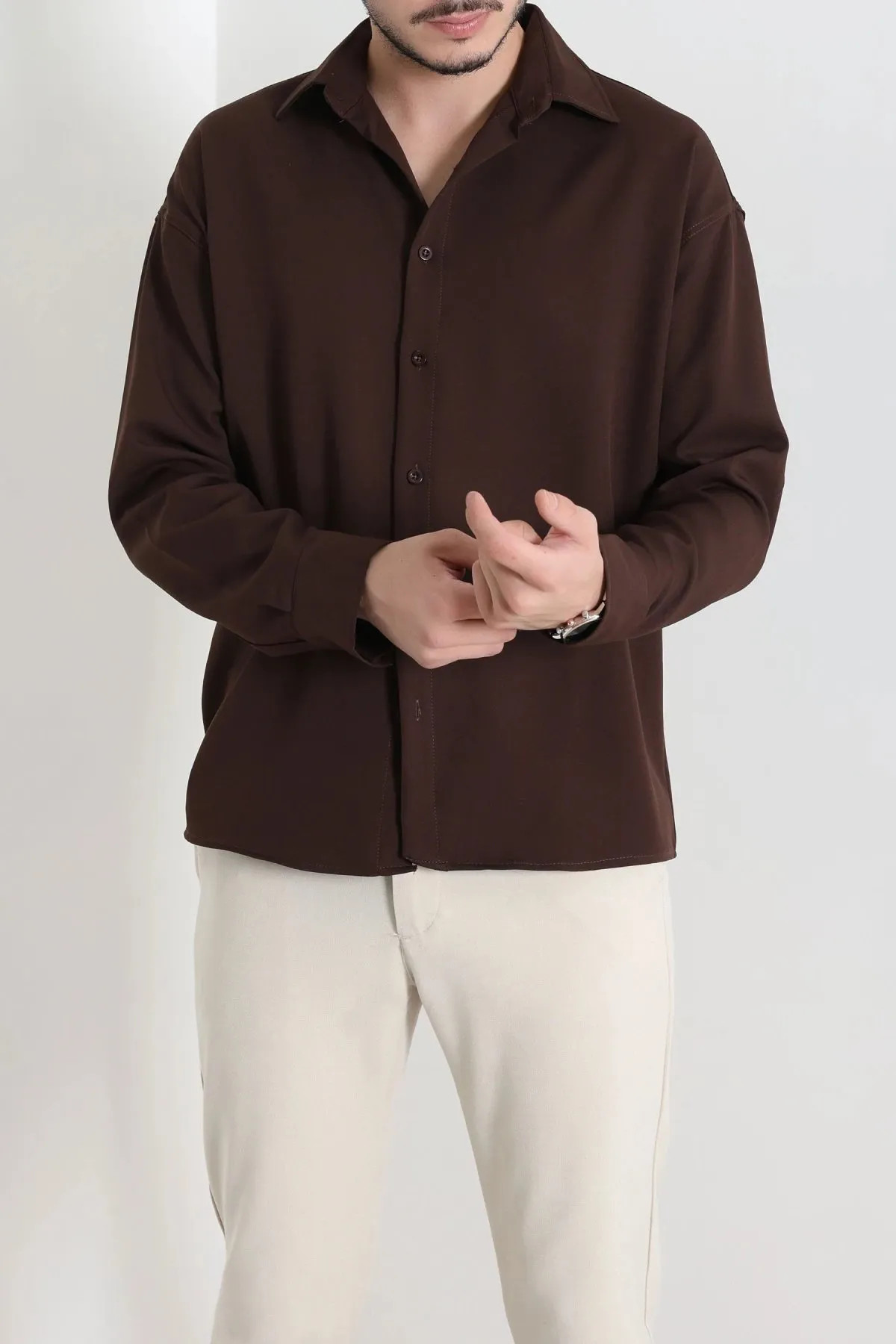 Oversize Dabıl Erkek Gömlek Kahve