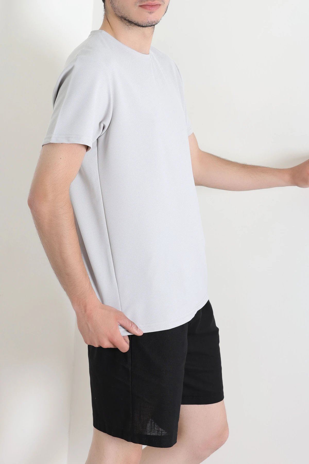 Polyester Örme Erkek Tişört Gri
