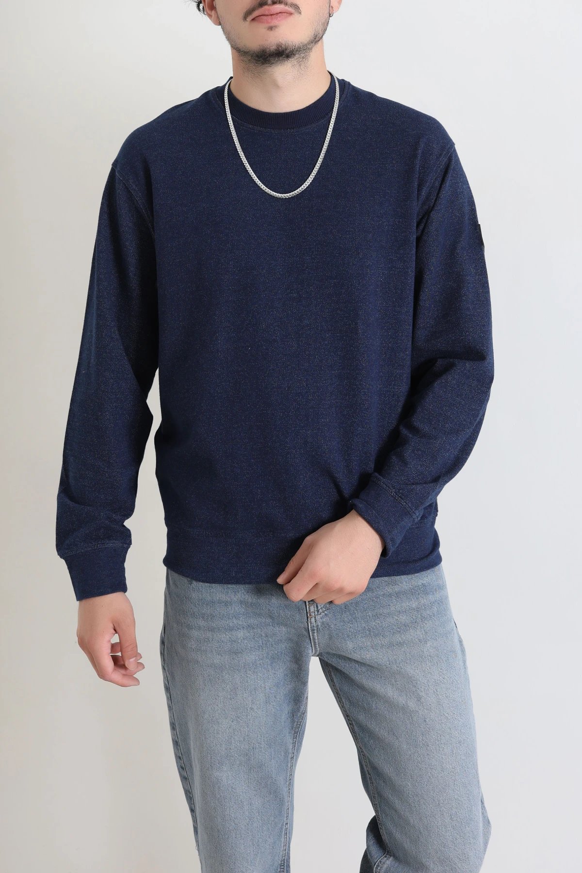 Bisiklet Yaka Uzun Kol Erkek Sweatshirt Lacivert