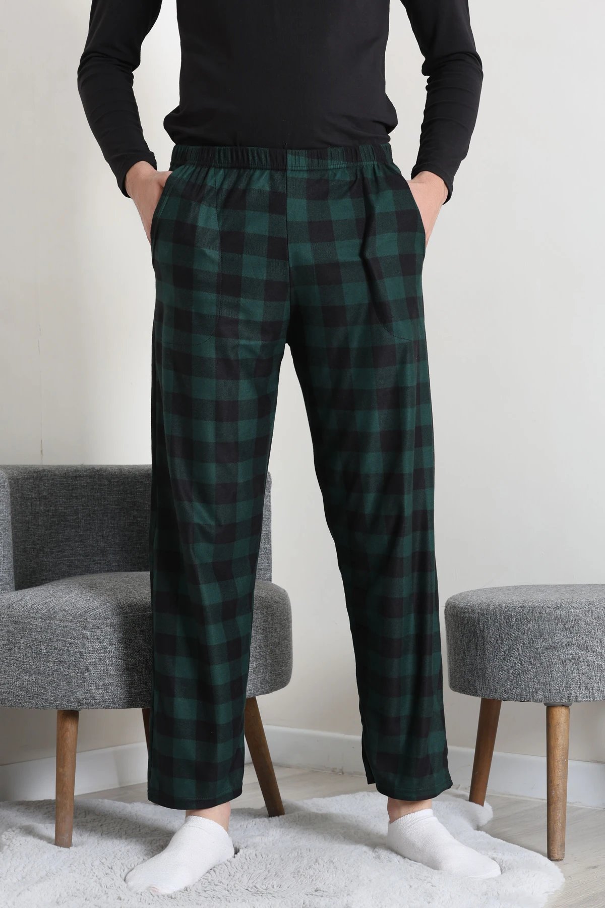 Süet Cepli Erkek Pijama Alt Zümrüt