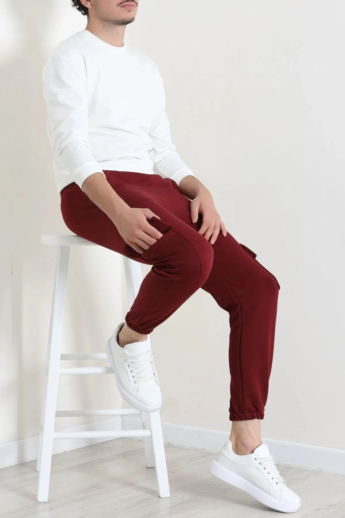 3 İplik Şardonsuz Erkek Eşofman Altı Bordo Model TV-97102