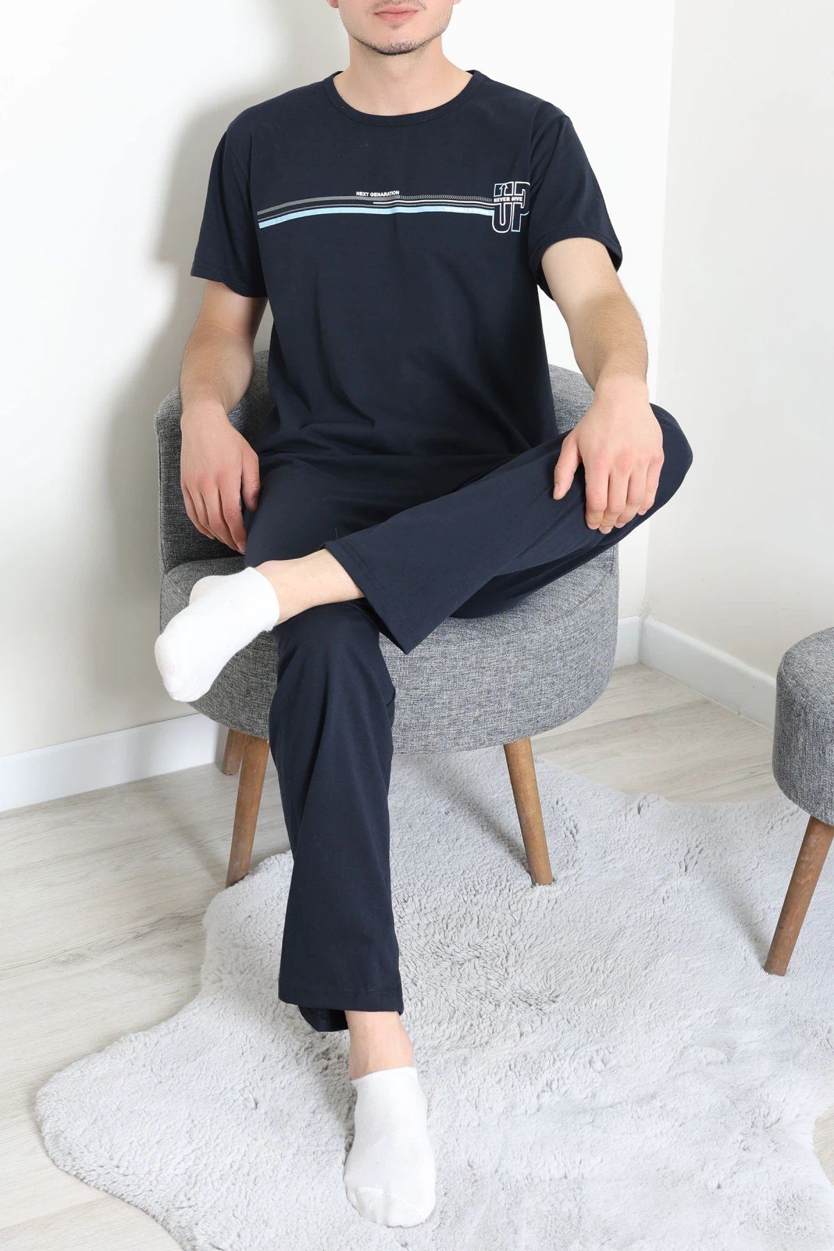 Süprem Baskılı Erkek Pijama Takımı Lacimavi
