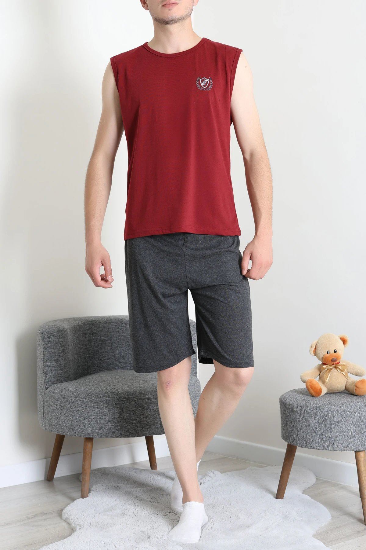 Süprem Şortlu Erkek Pijama Takımı Bordofüme