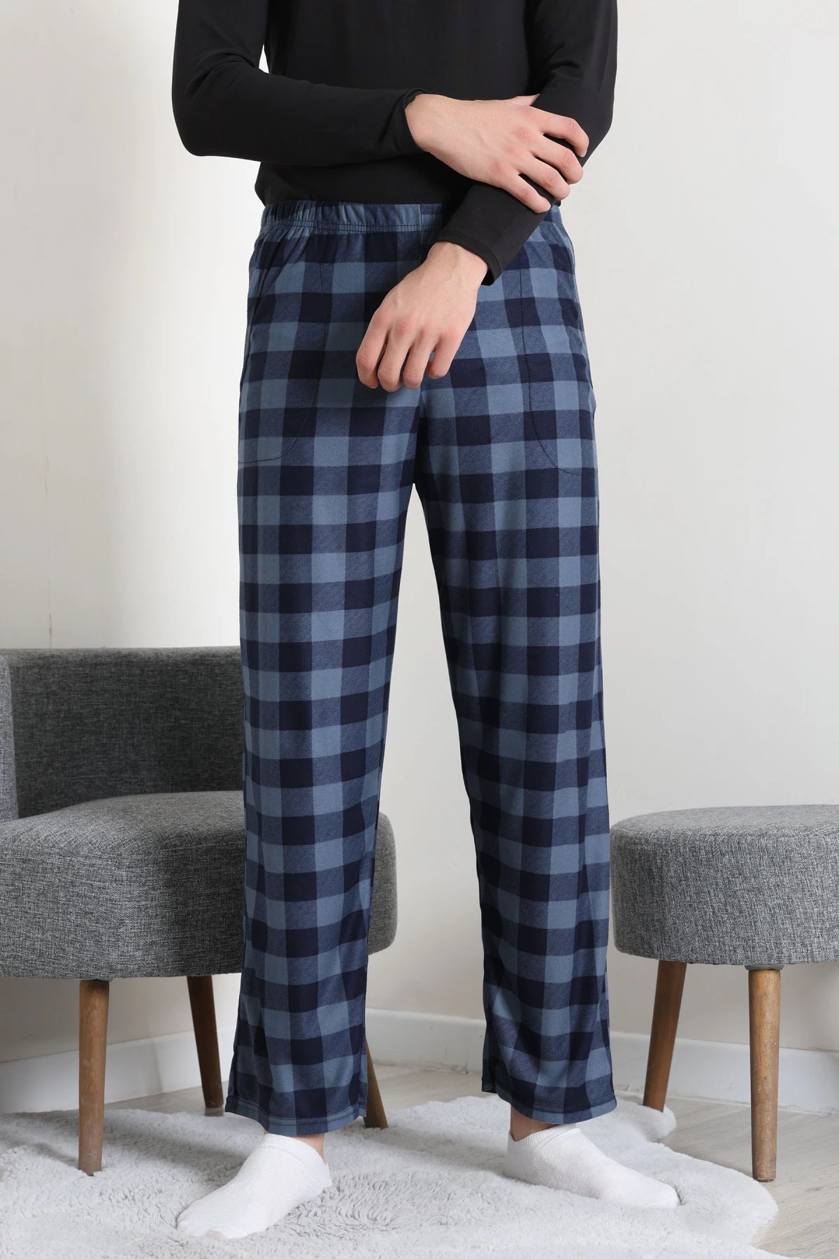 Süet Cepli Erkek Pijama Alt Açıkmavi