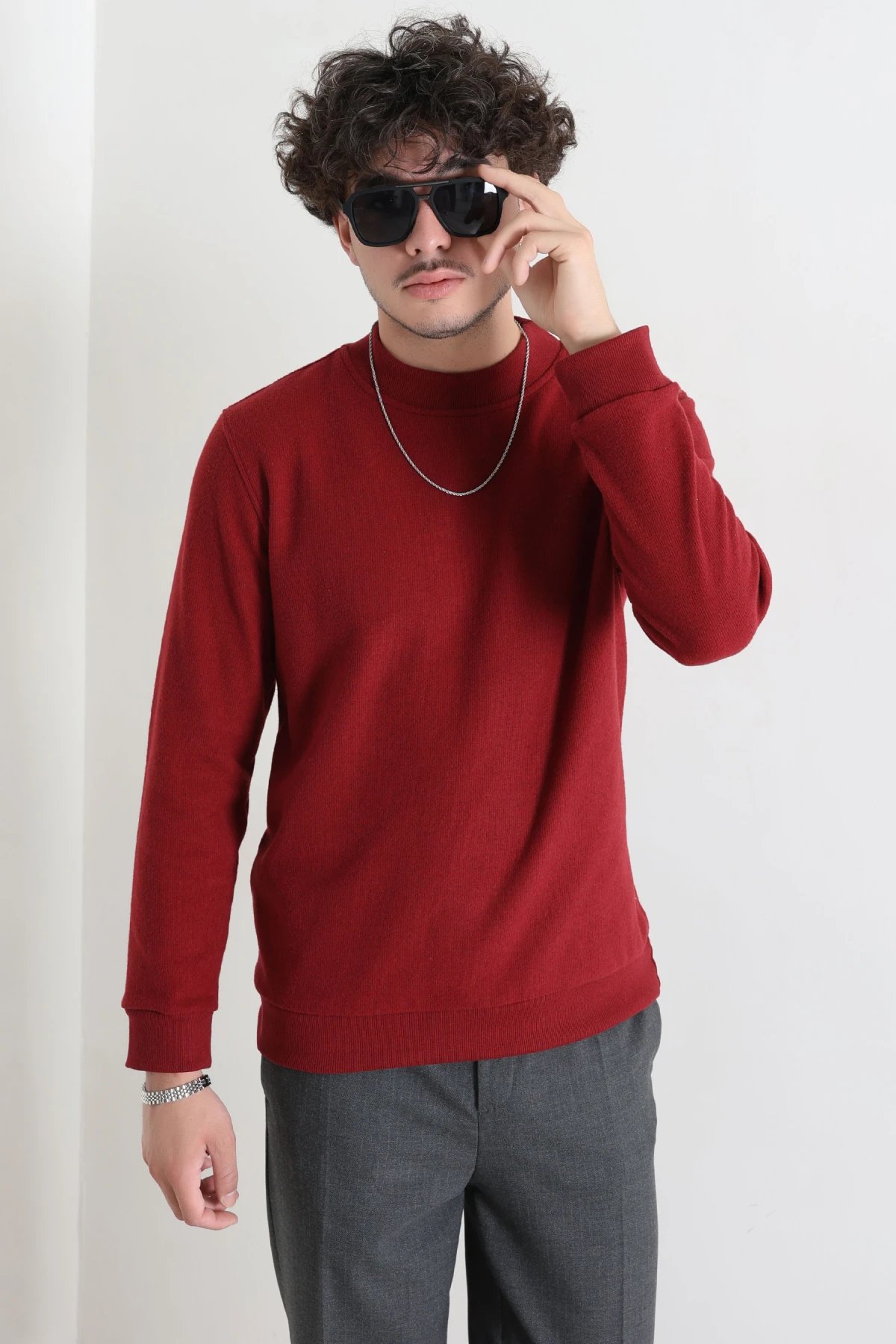 Selanik Yarım Boğazlı Erkek Sweat Bordo