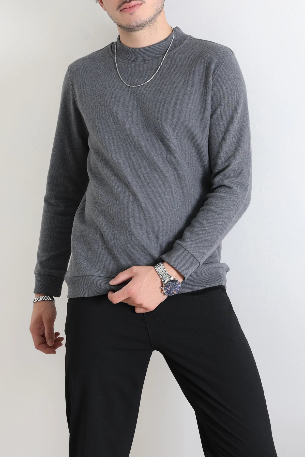 Selanik Yarım Boğazlı Erkek Sweat Füme