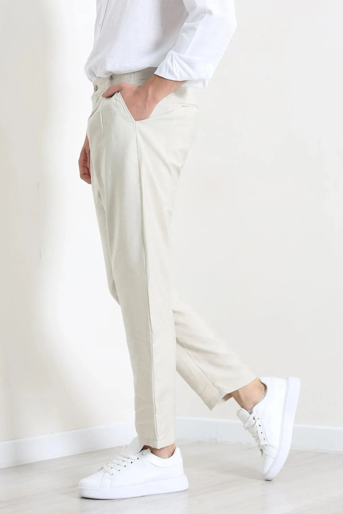 Erkek Modal Baggy Beli Lastikli Pantolon Bej