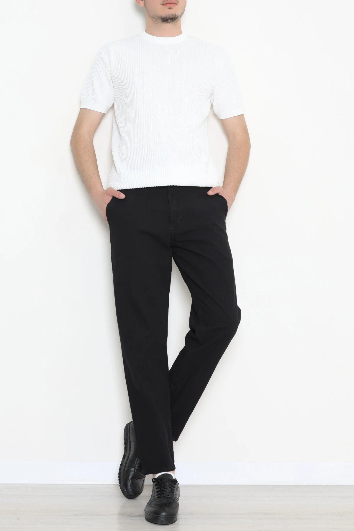 Regular Fit Keten Erkek Pantolon Siyah