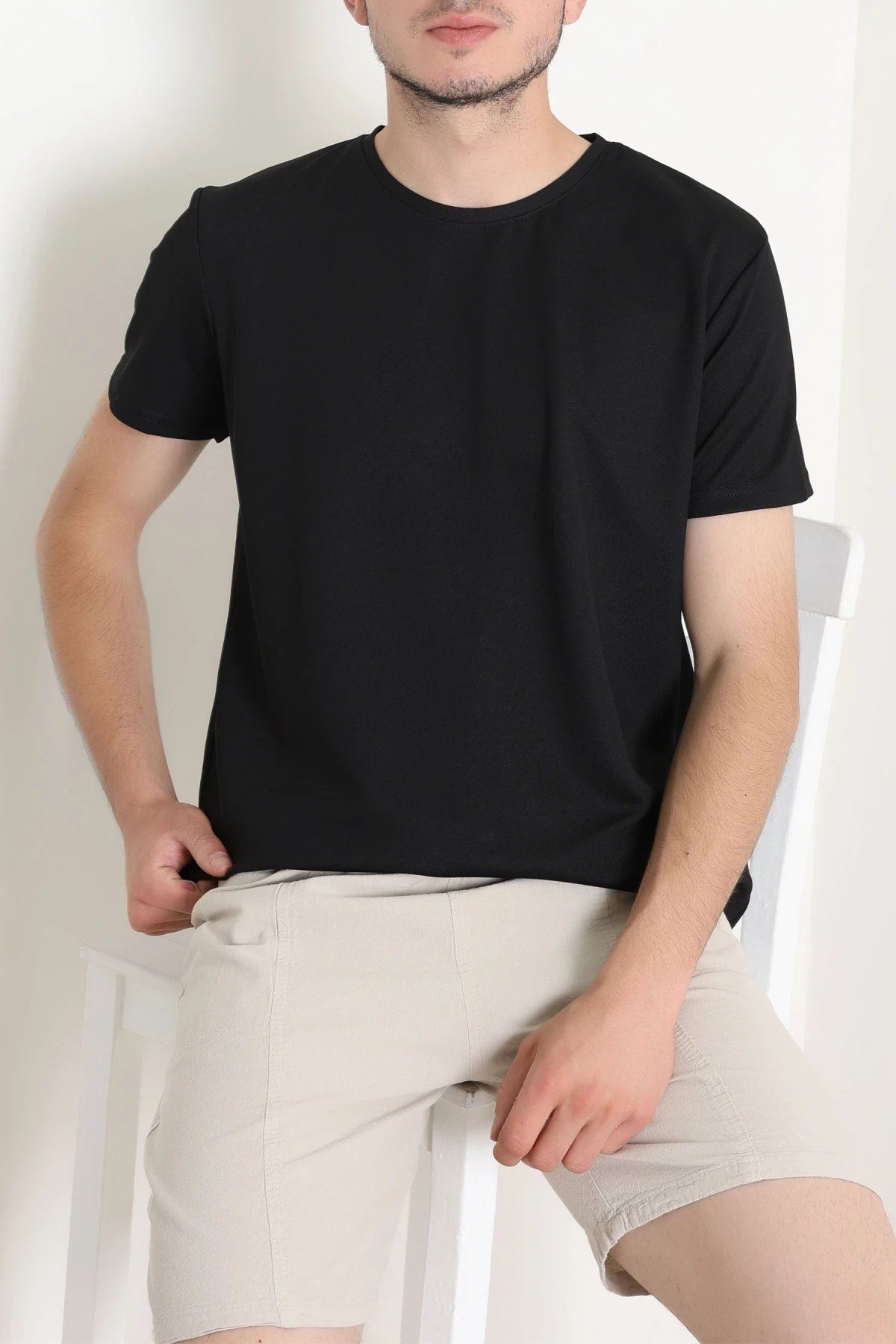 Polyester Örme Erkek Tişört Siyah