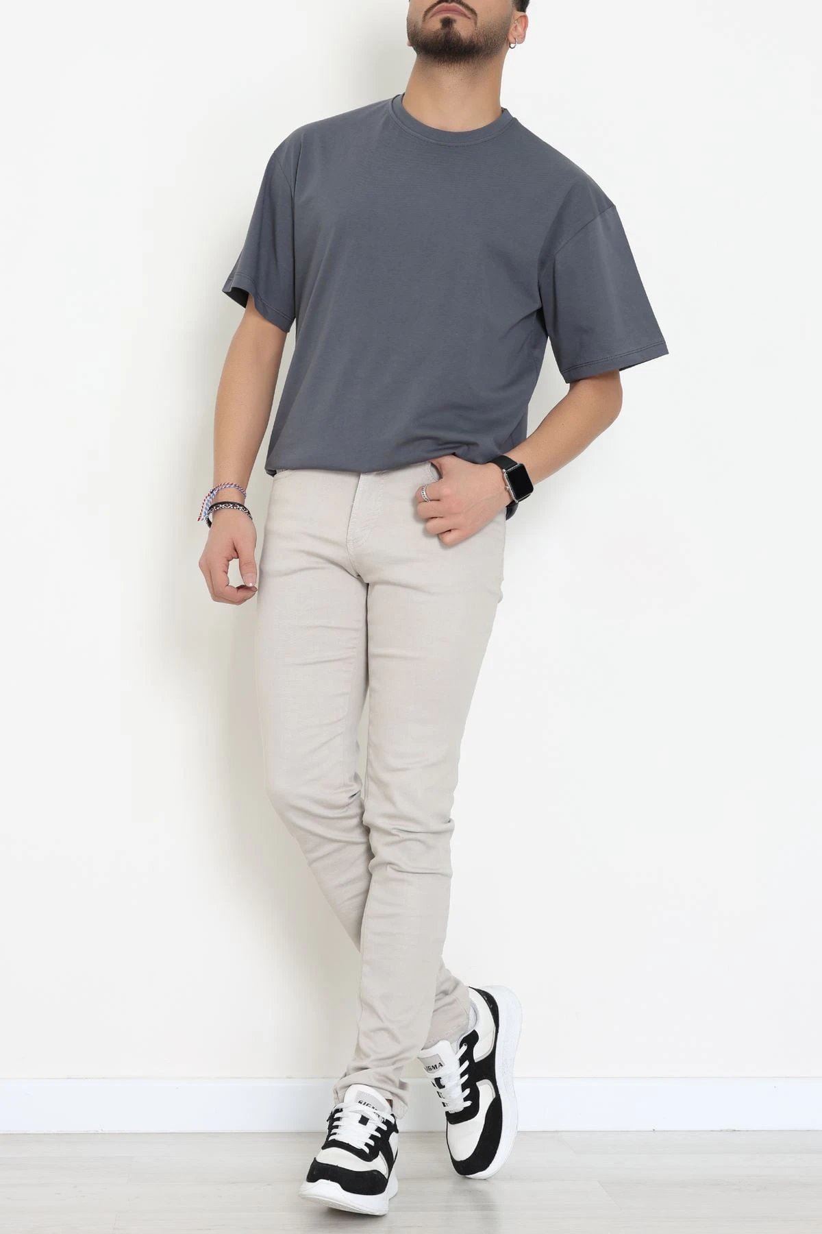 Kompak Penye Unisex Baskısız Oversize Tişört Antrasit
