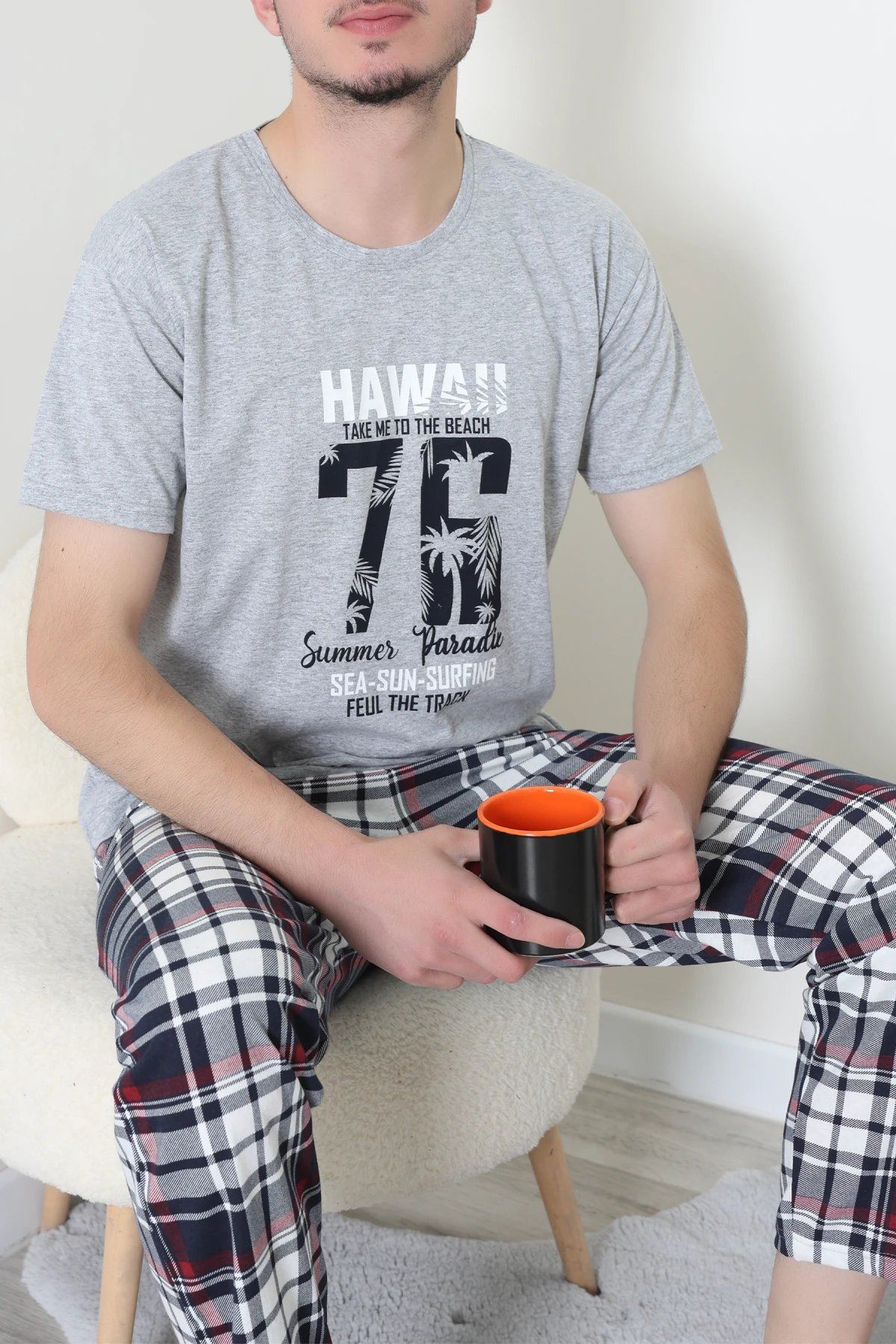 Süprem Erkek Pijama Takımı Grikırmızı