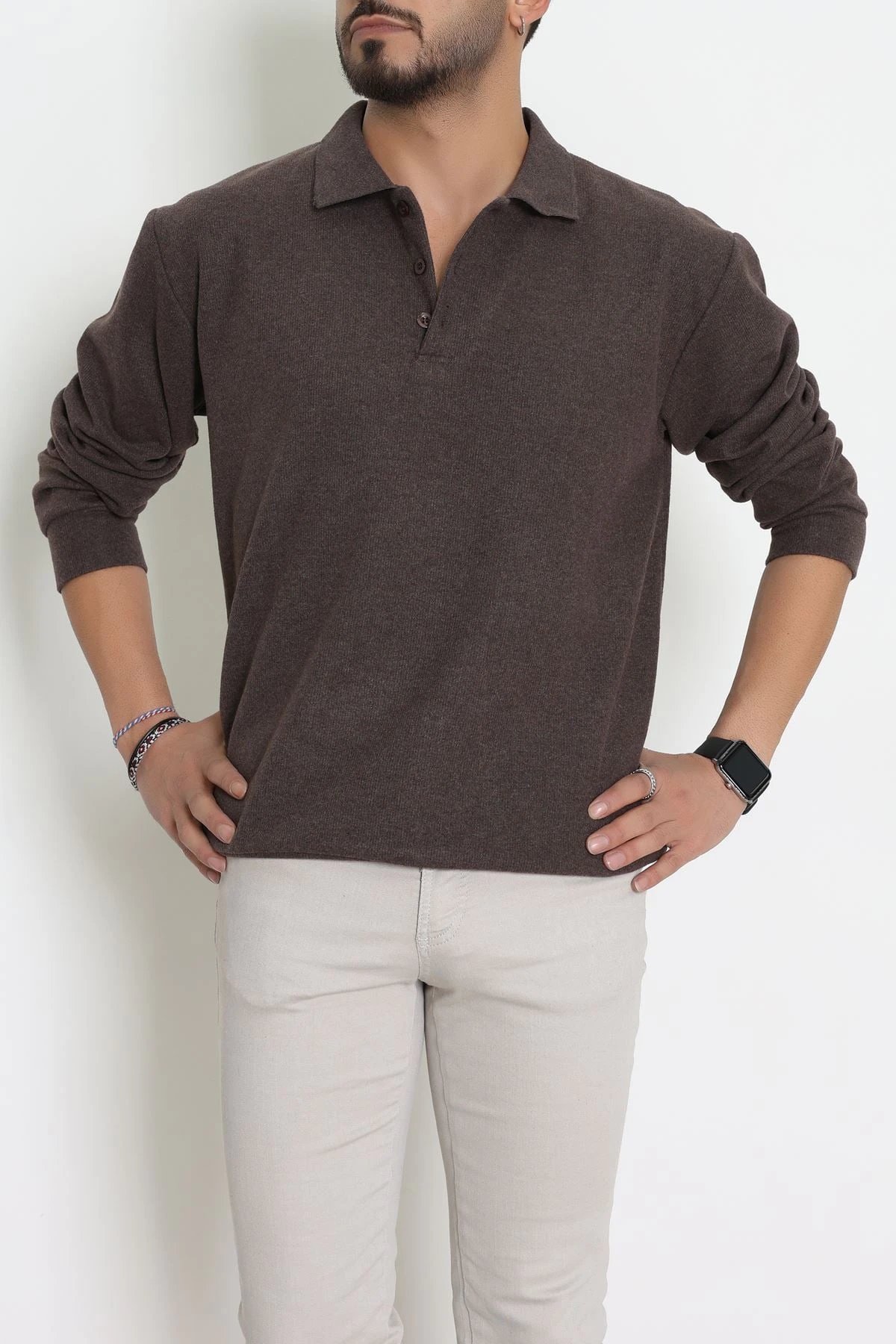 Polo Yaka Selanik Erkek Sweat Kahve