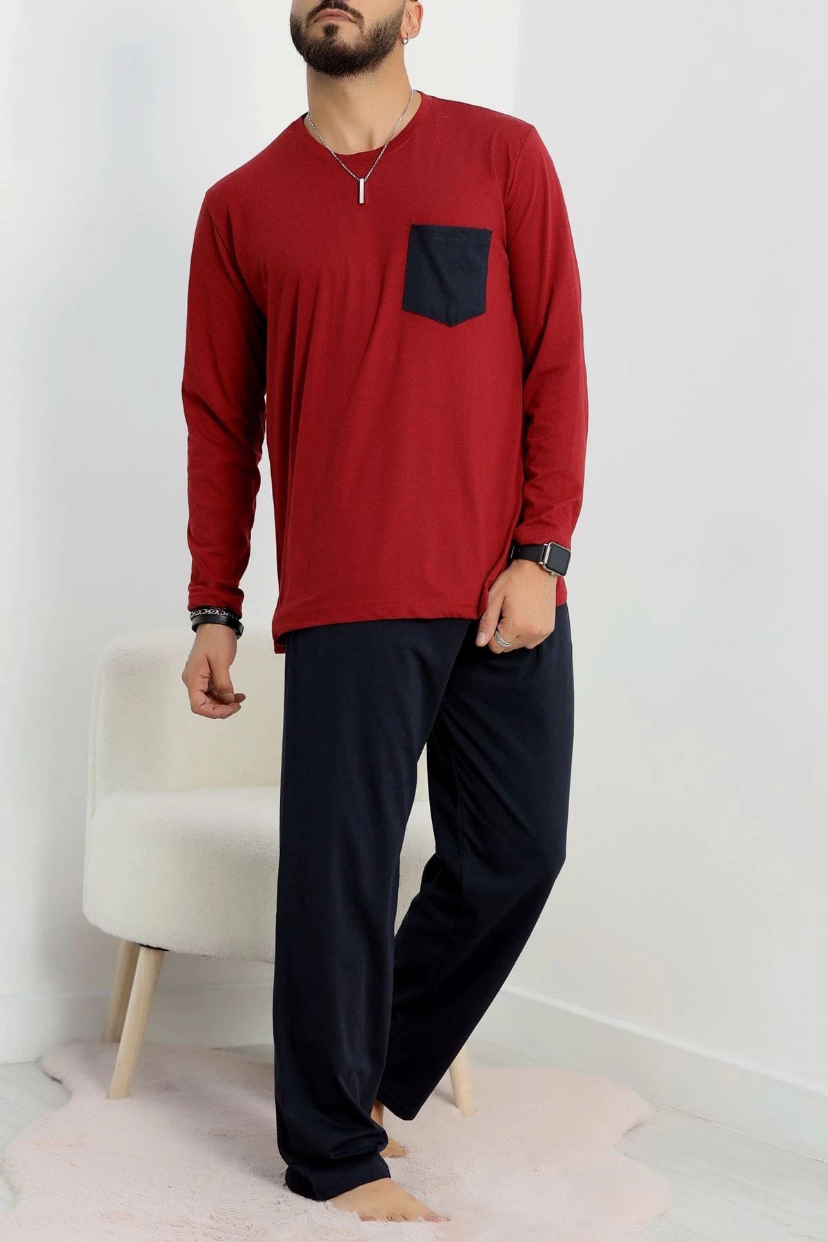 Cep Detay Süprem Erkek Pijama Takımı Bordo