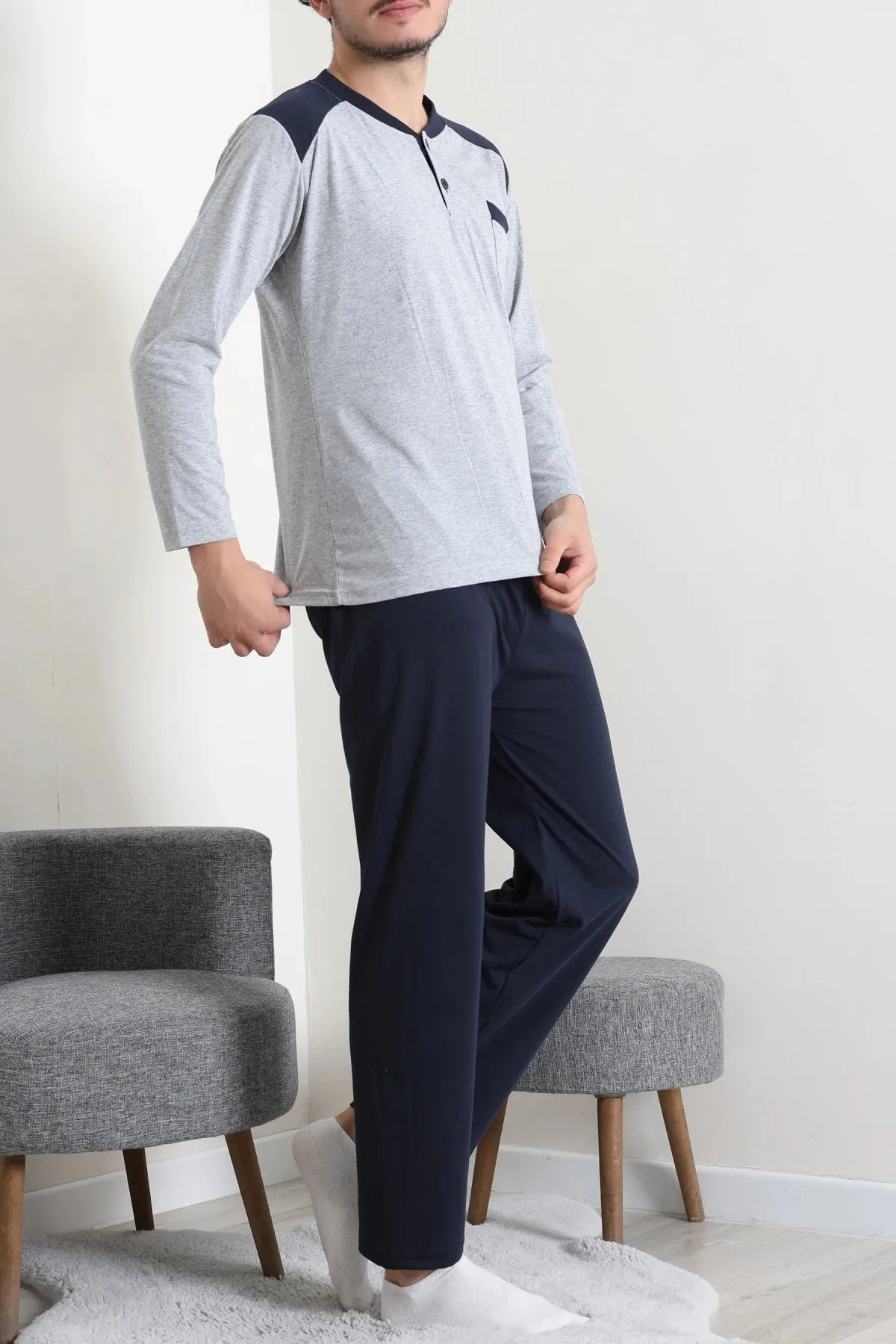 Süprem Nakışlı Erkek Pijama Takımı Gri Model TV-96897