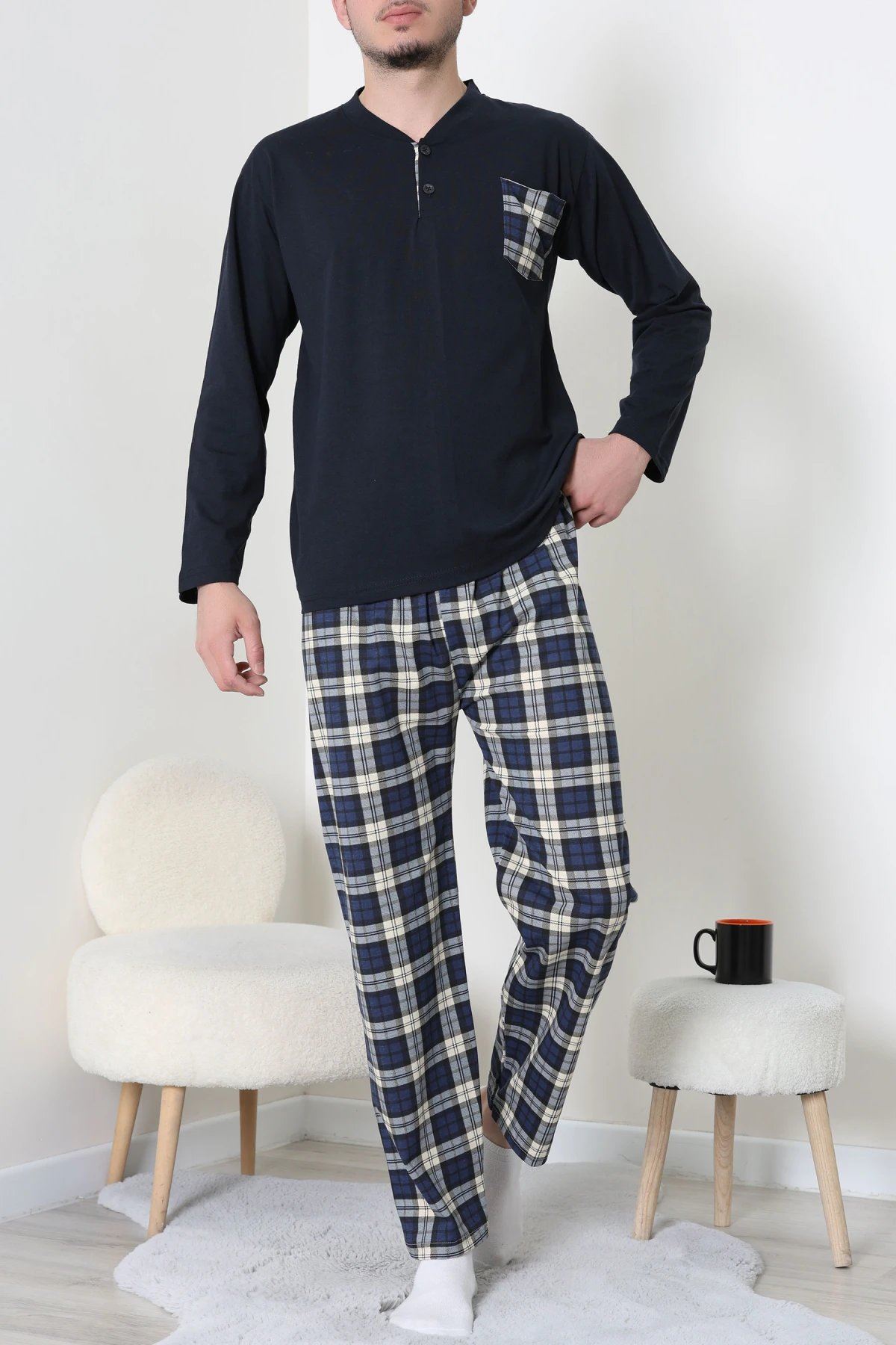 Ekoseli Süprem Erkek Pijama Takımı Lacigri