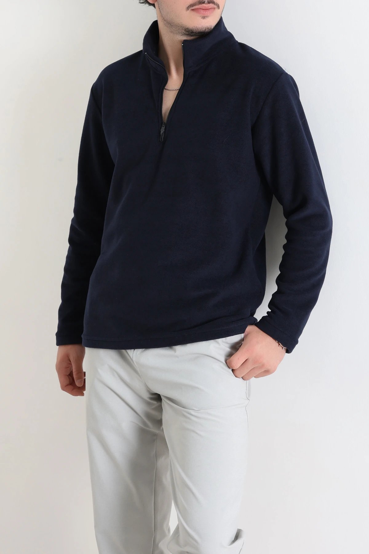 Yarım Fermuarlı Polar Erkek Sweat Lacivert