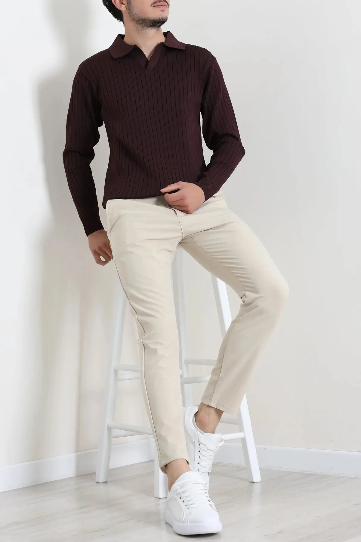 Polo Yaka Erkek Triko Mürdüm